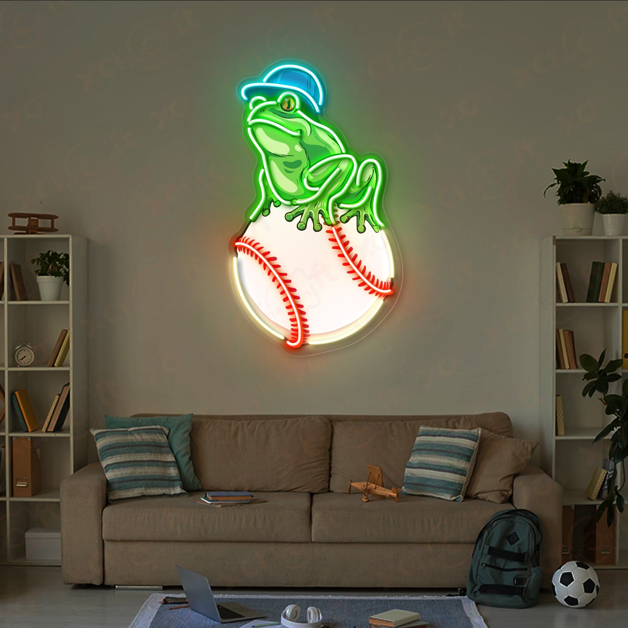 Frog on Baseball UV Printed LED Neon Sign