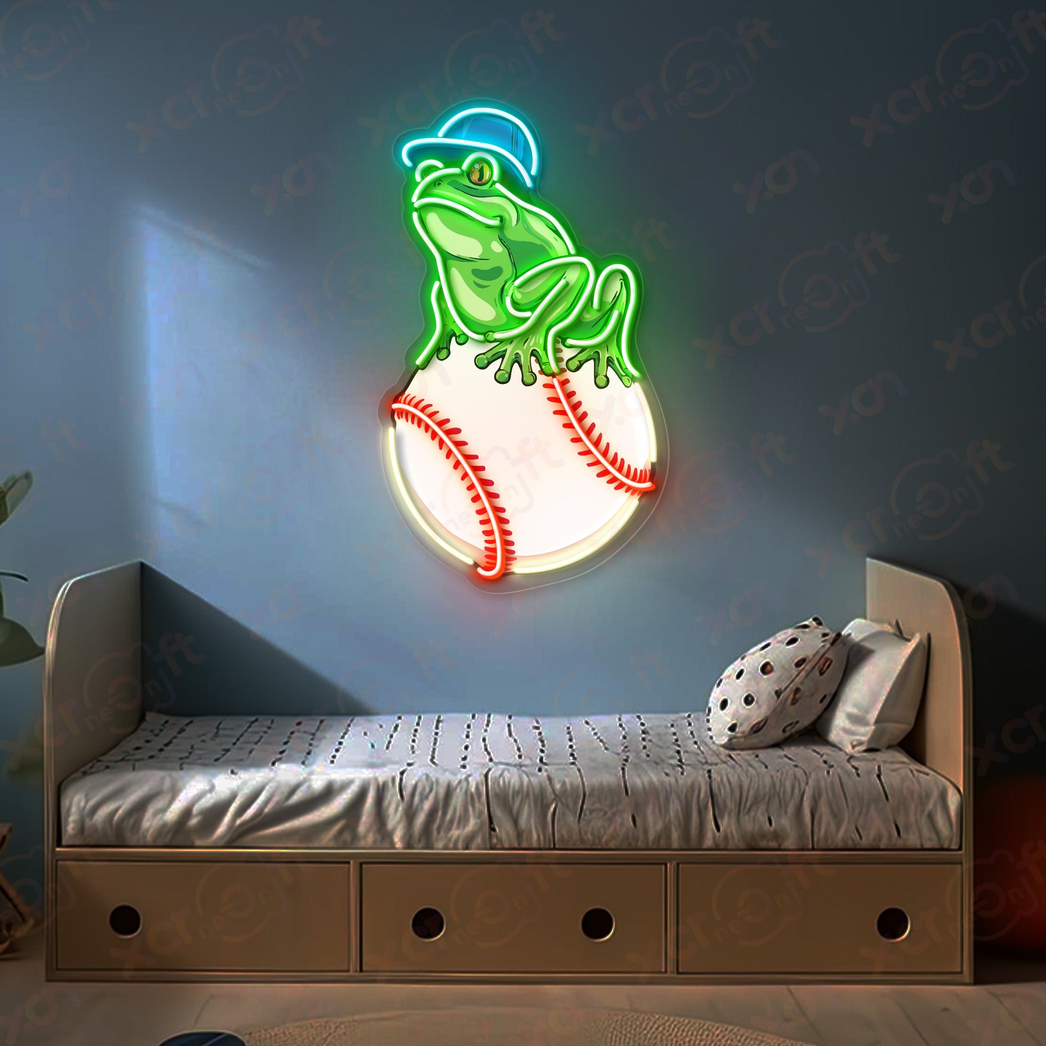 Frog on Baseball UV Printed LED Neon Sign