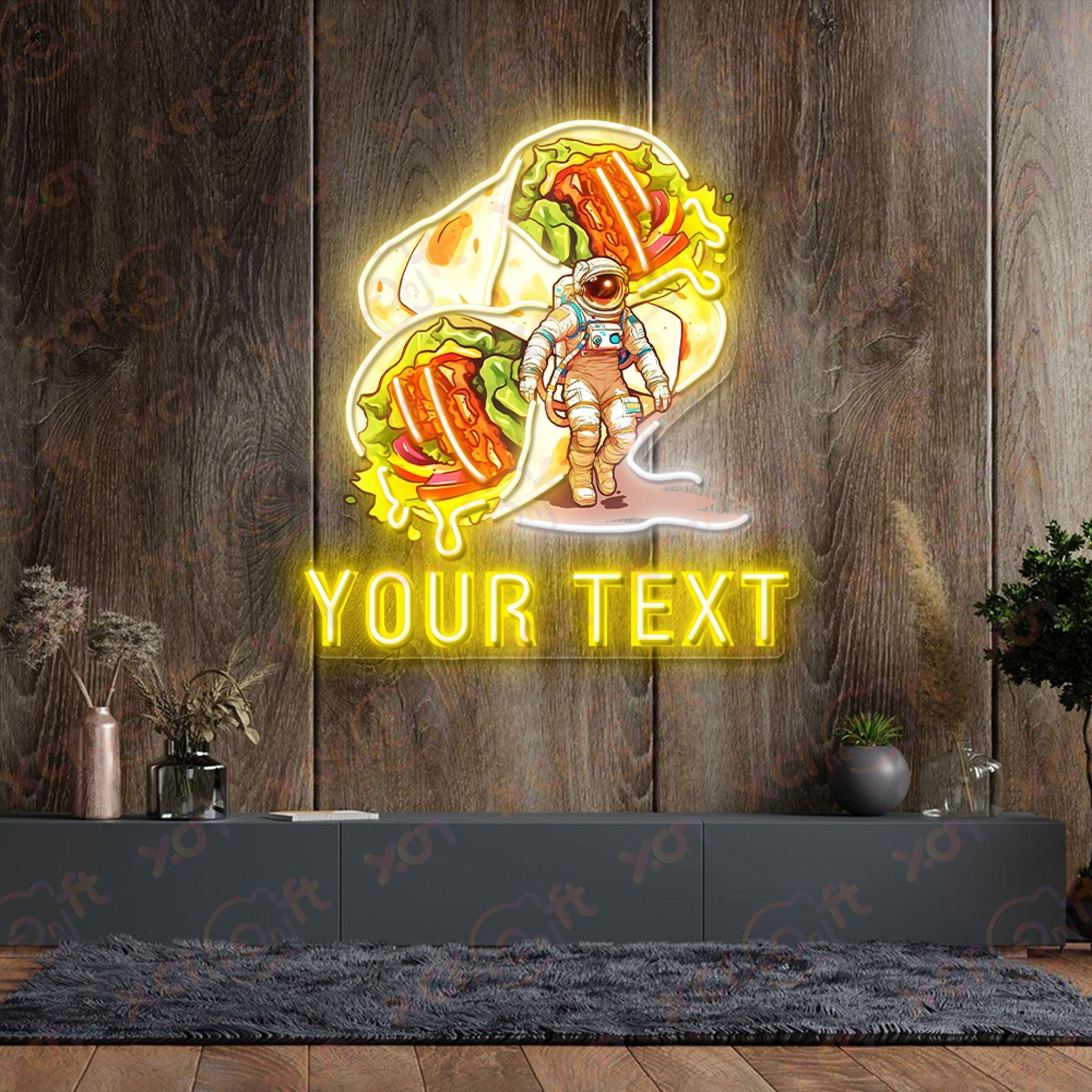Tortilla Roll vs Astronaut Neon Wall Art