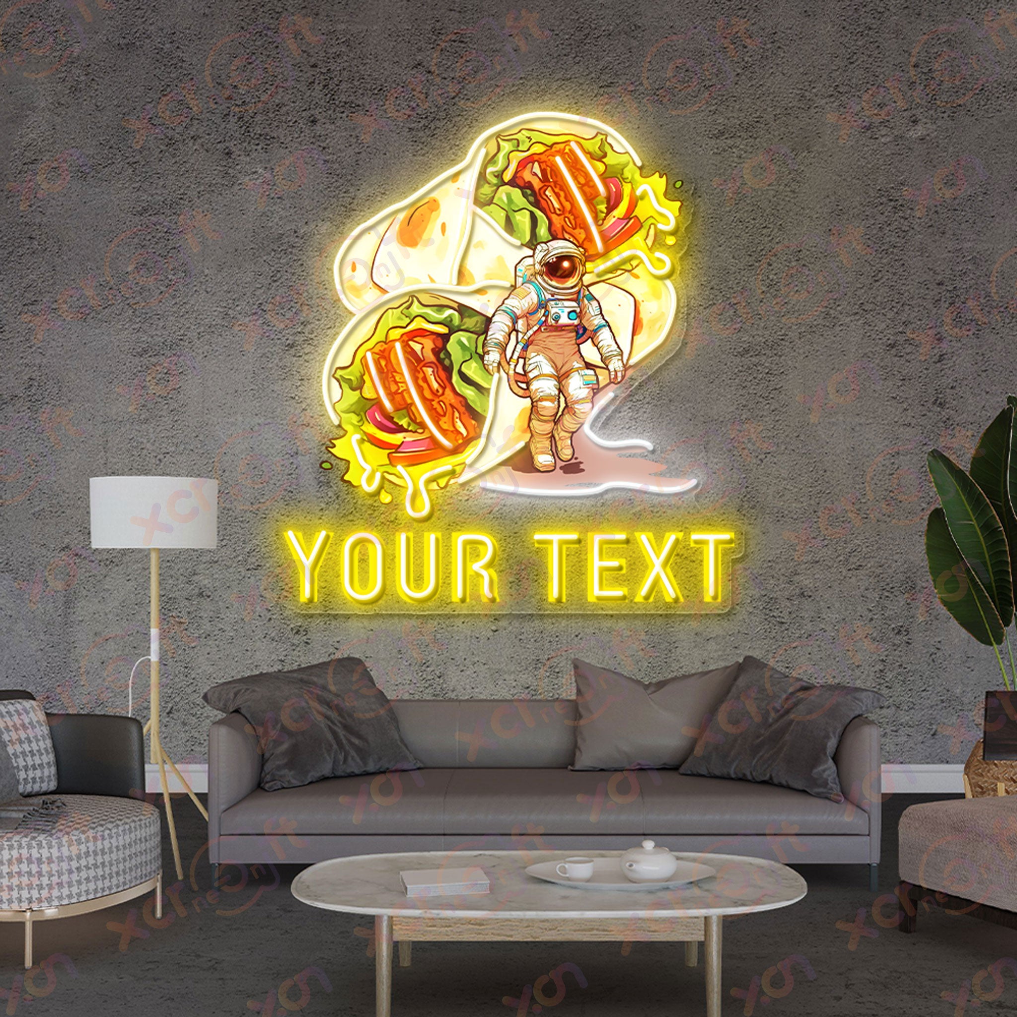 Tortilla Roll vs Astronaut Neon Wall Art