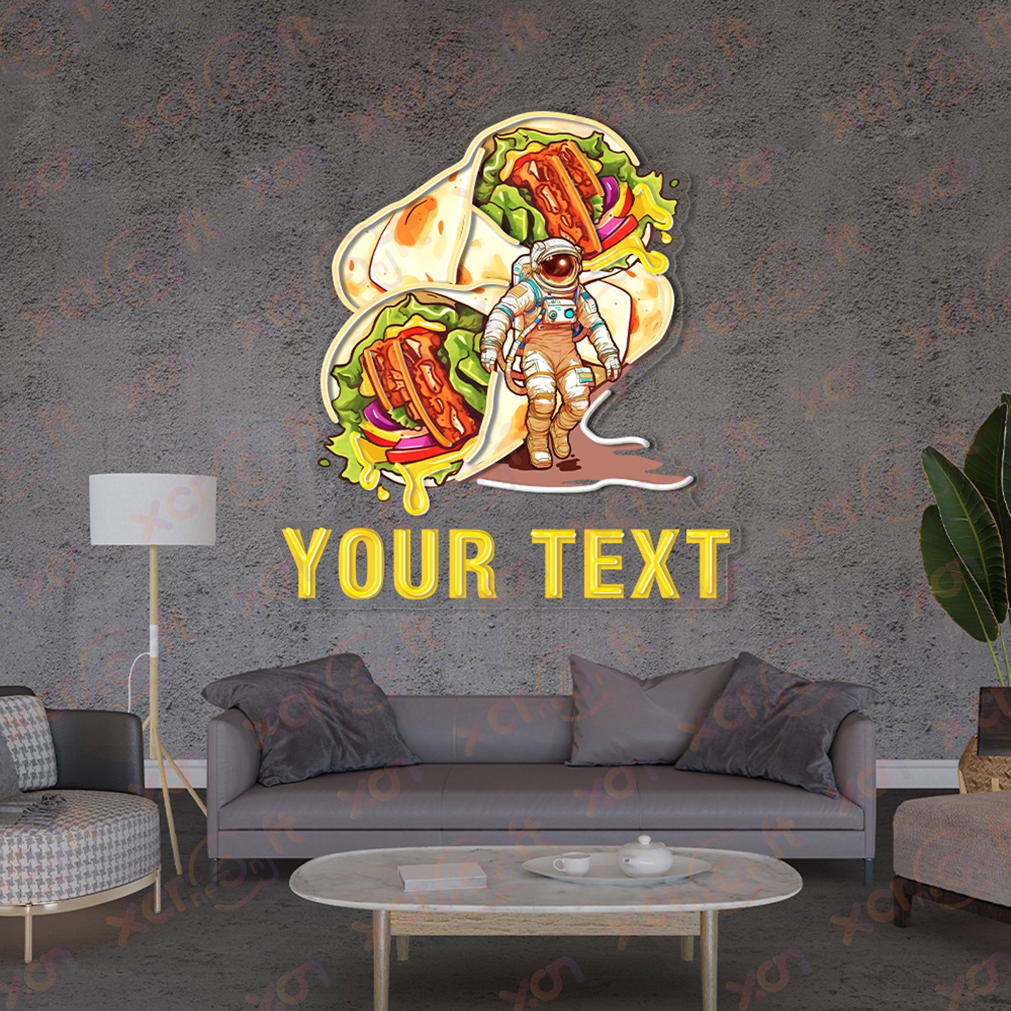 Tortilla Roll vs Astronaut Neon Wall Art