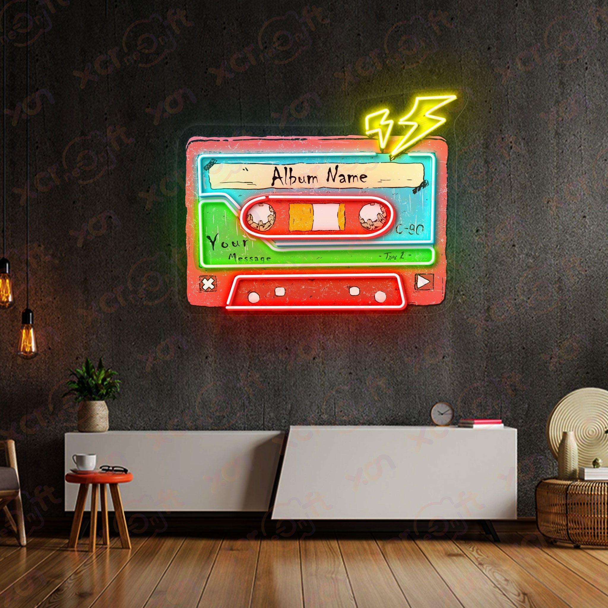 Custom Cassette Decoration UV Printed Neon Signs