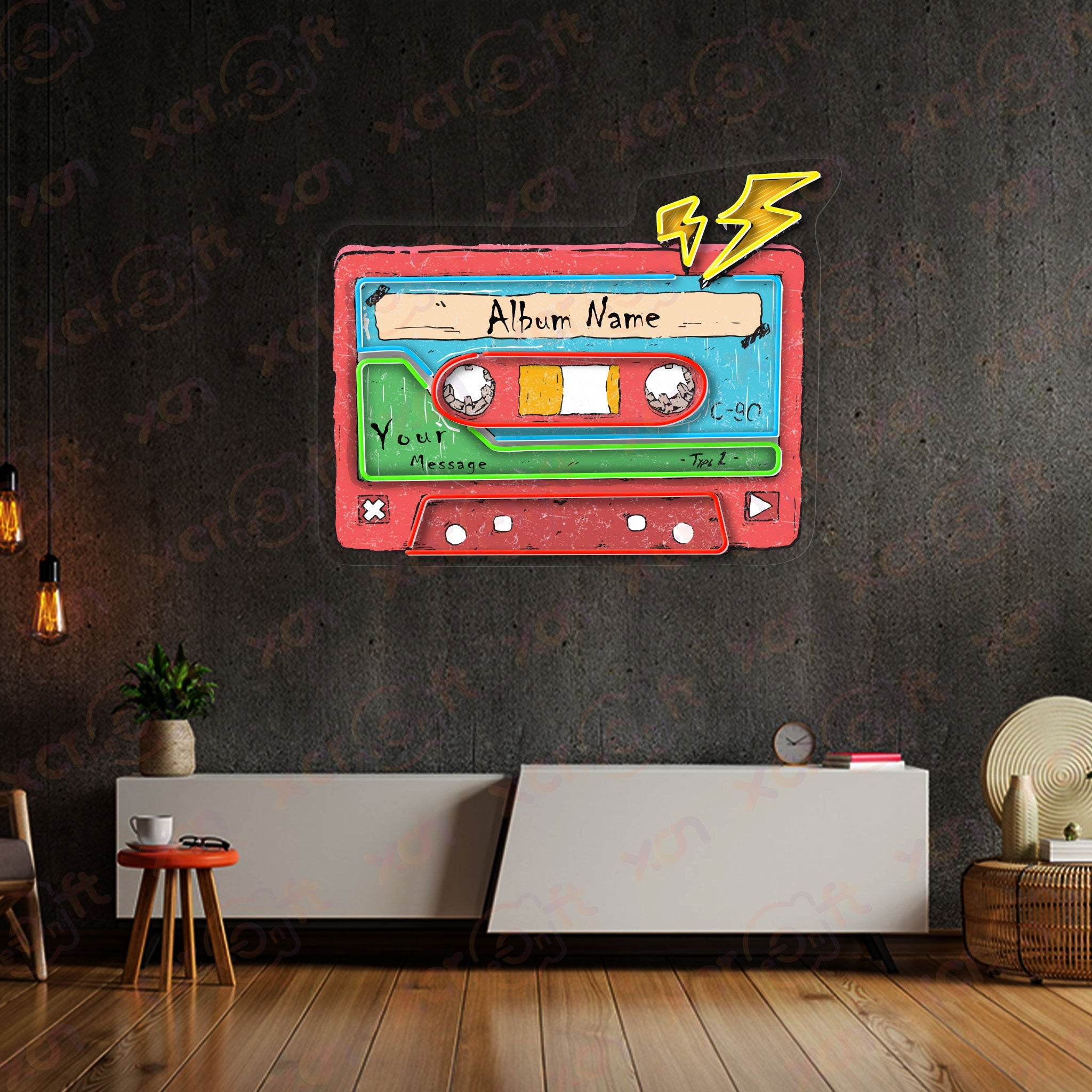 Custom Cassette Decoration UV Printed Neon Signs