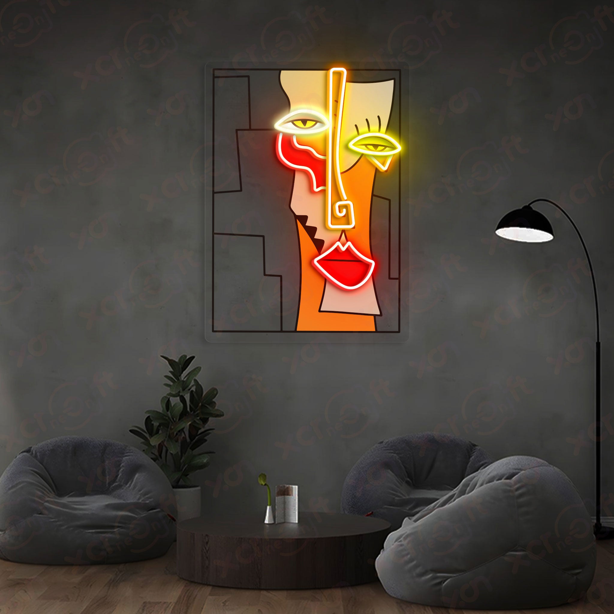 Cubist Abstract Face LED Neon Sign