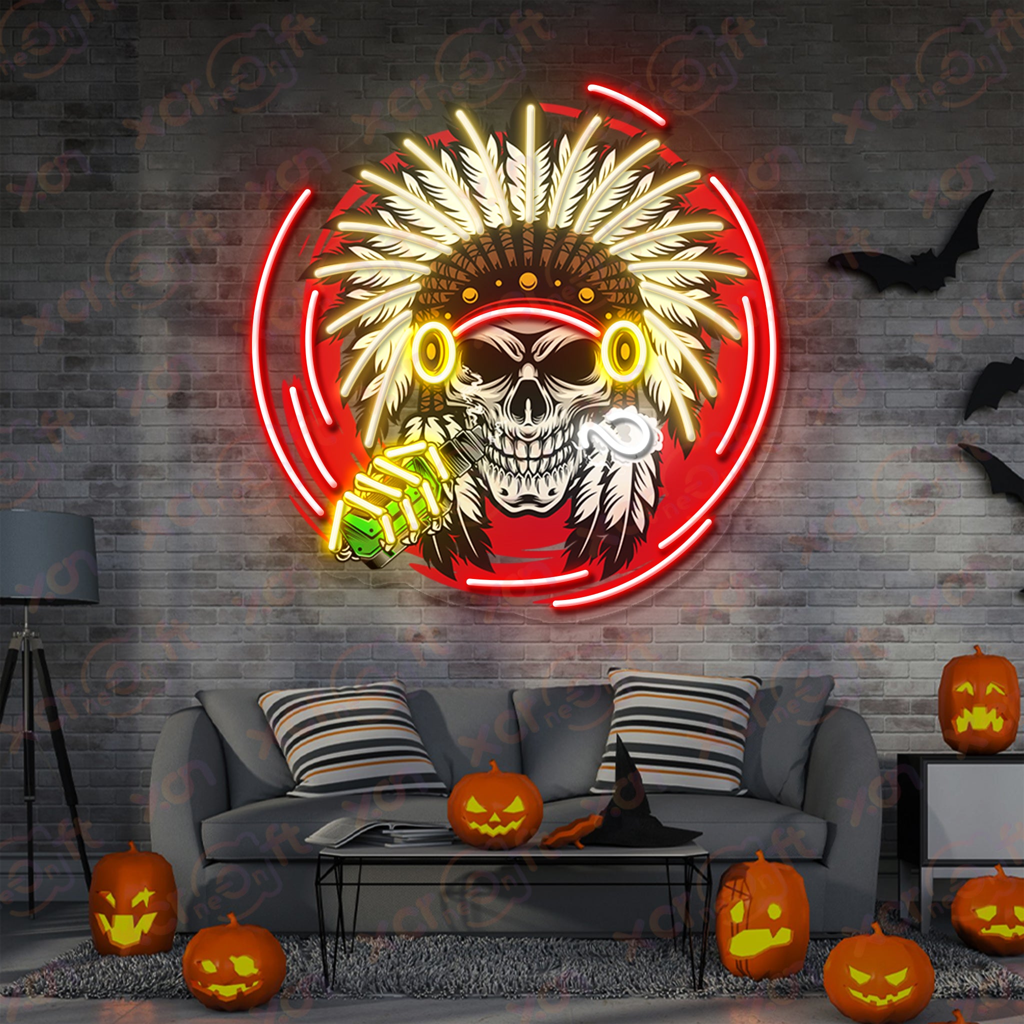 US Native Skull Printed LED Neon Sign
