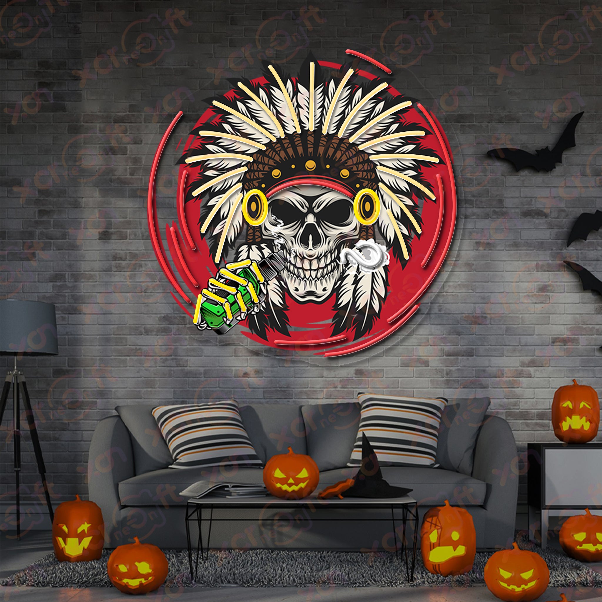 US Native Skull Printed LED Neon Sign