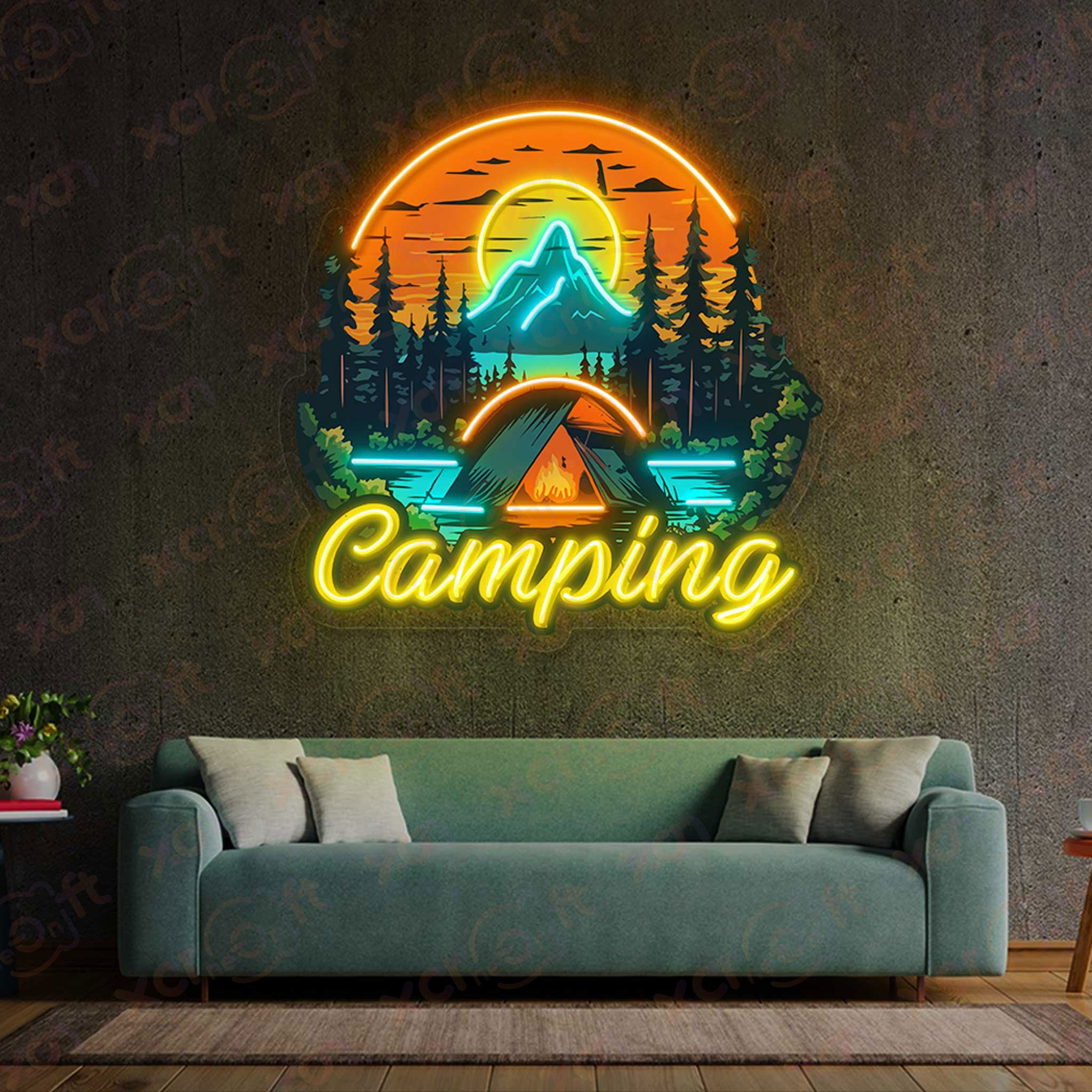 Camping Fire Neon Signs Art Wall Decoration