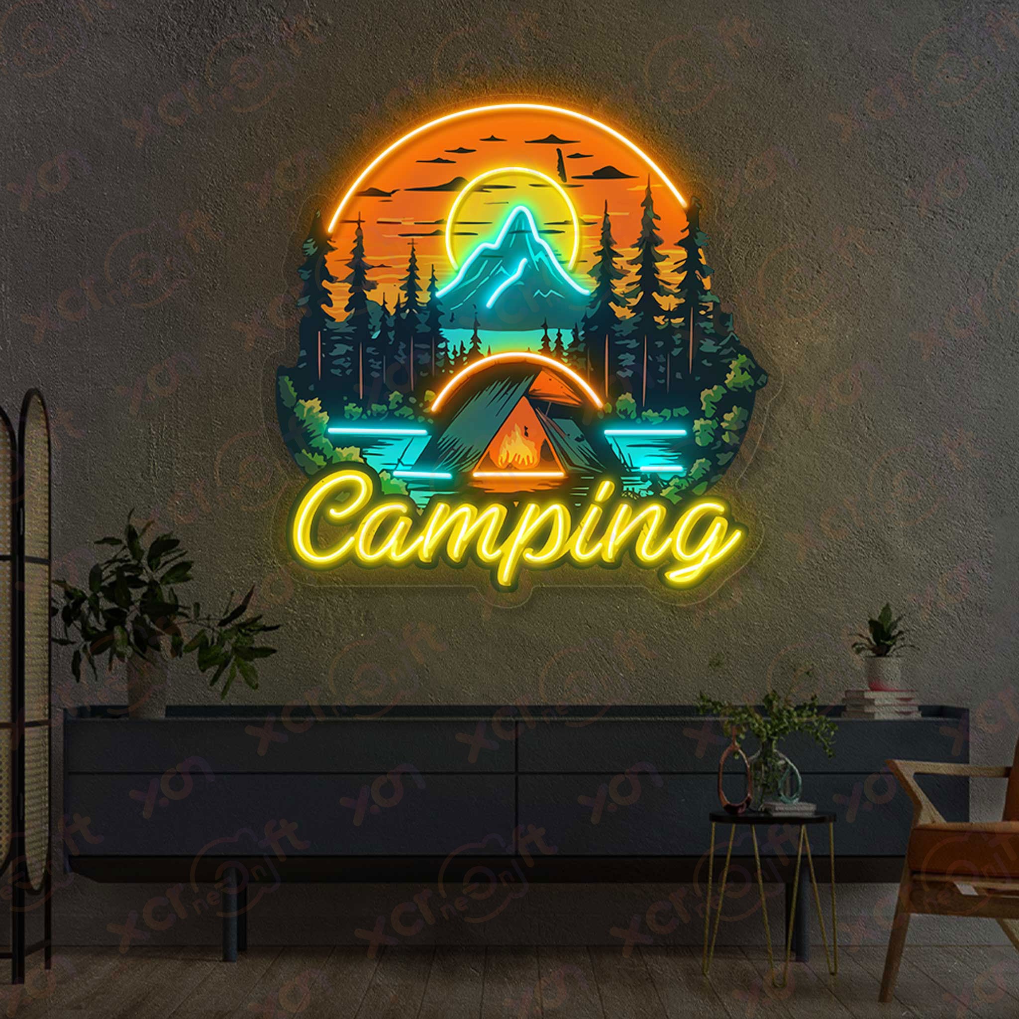 Camping Fire Neon Signs Art Wall Decoration
