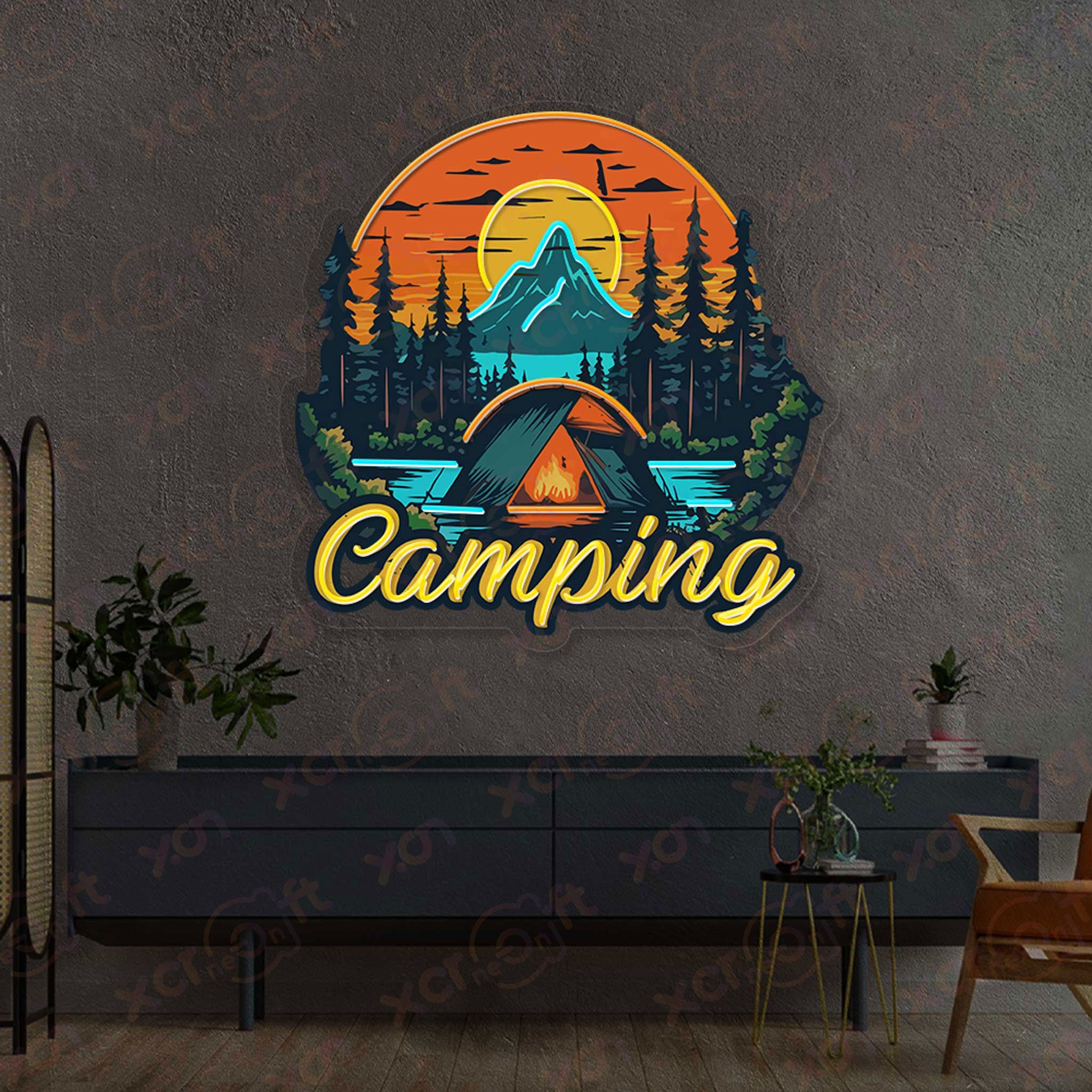 Camping Fire Neon Signs Art Wall Decoration