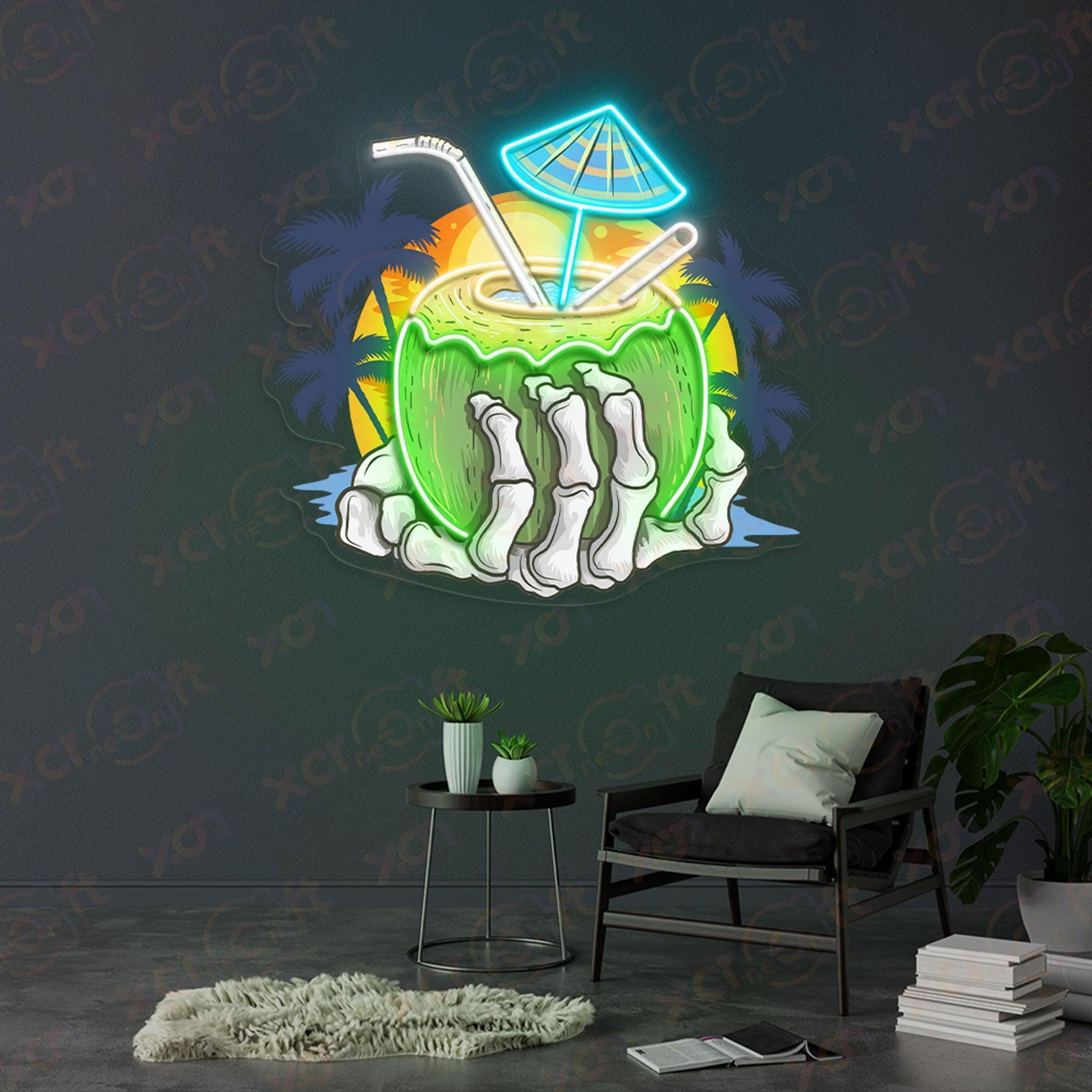 Skeleton Tropical Coconut UV Neon Light Room Decor