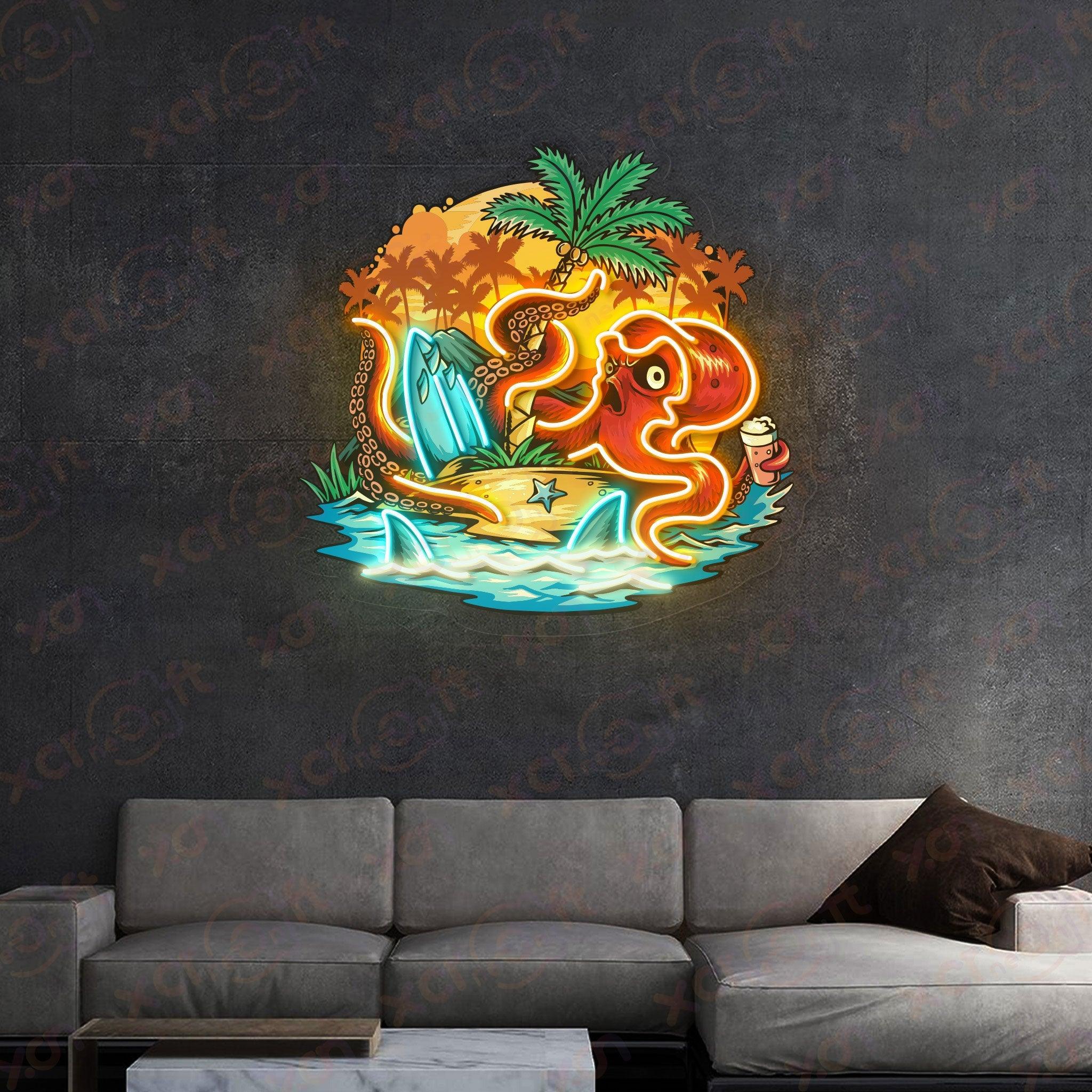 Tropical Sunset Octopus Neon Signs Art Bedroom Decor