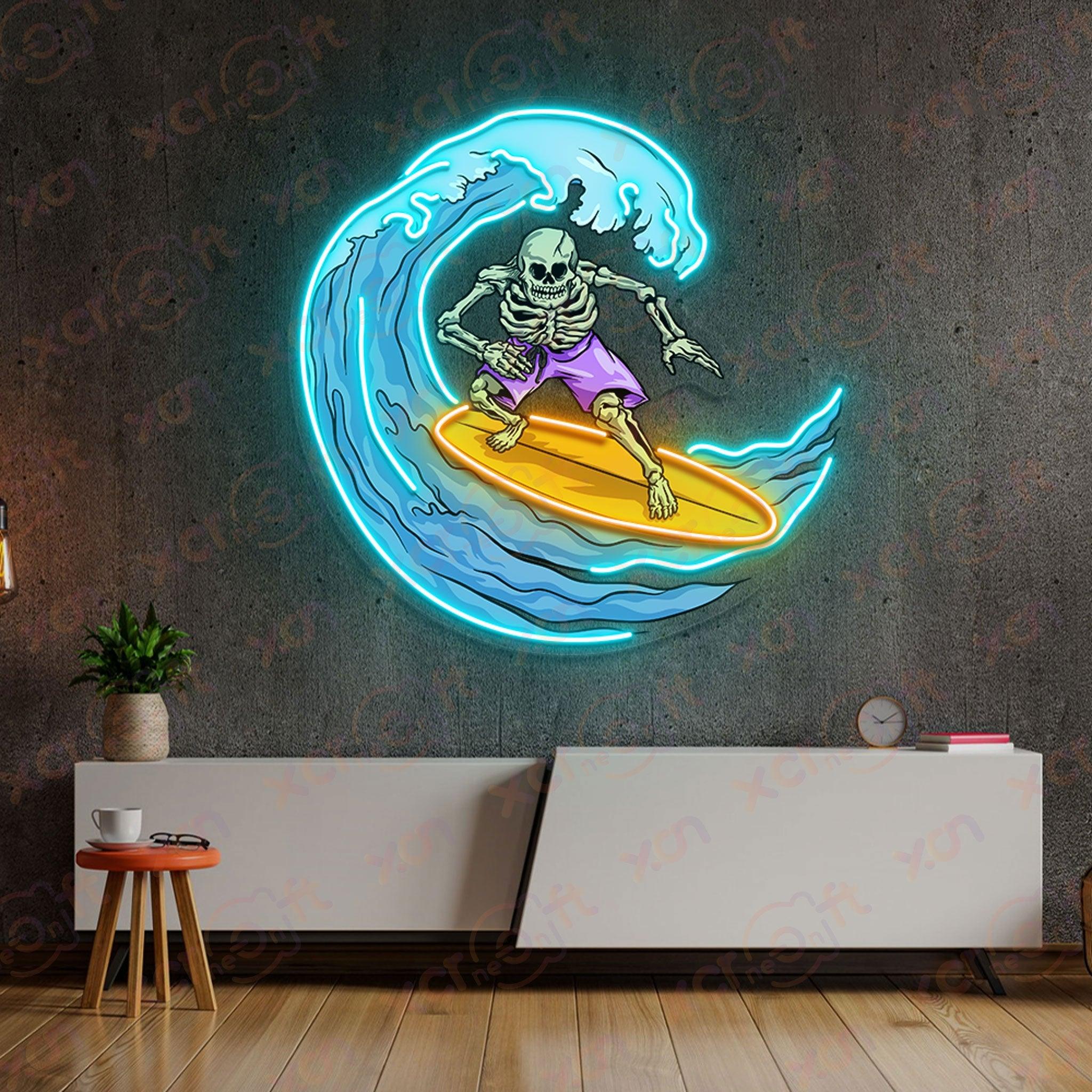 Skeleton Surfer LED Neon Sign Decor for Halloween