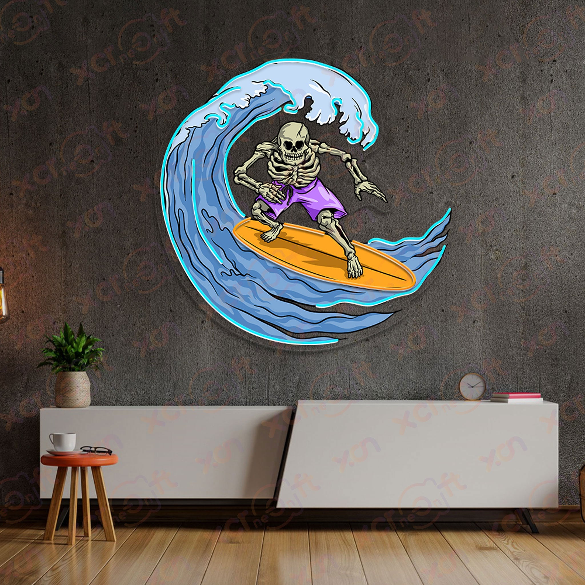 Skeleton Surfer LED Neon Sign Decor for Halloween