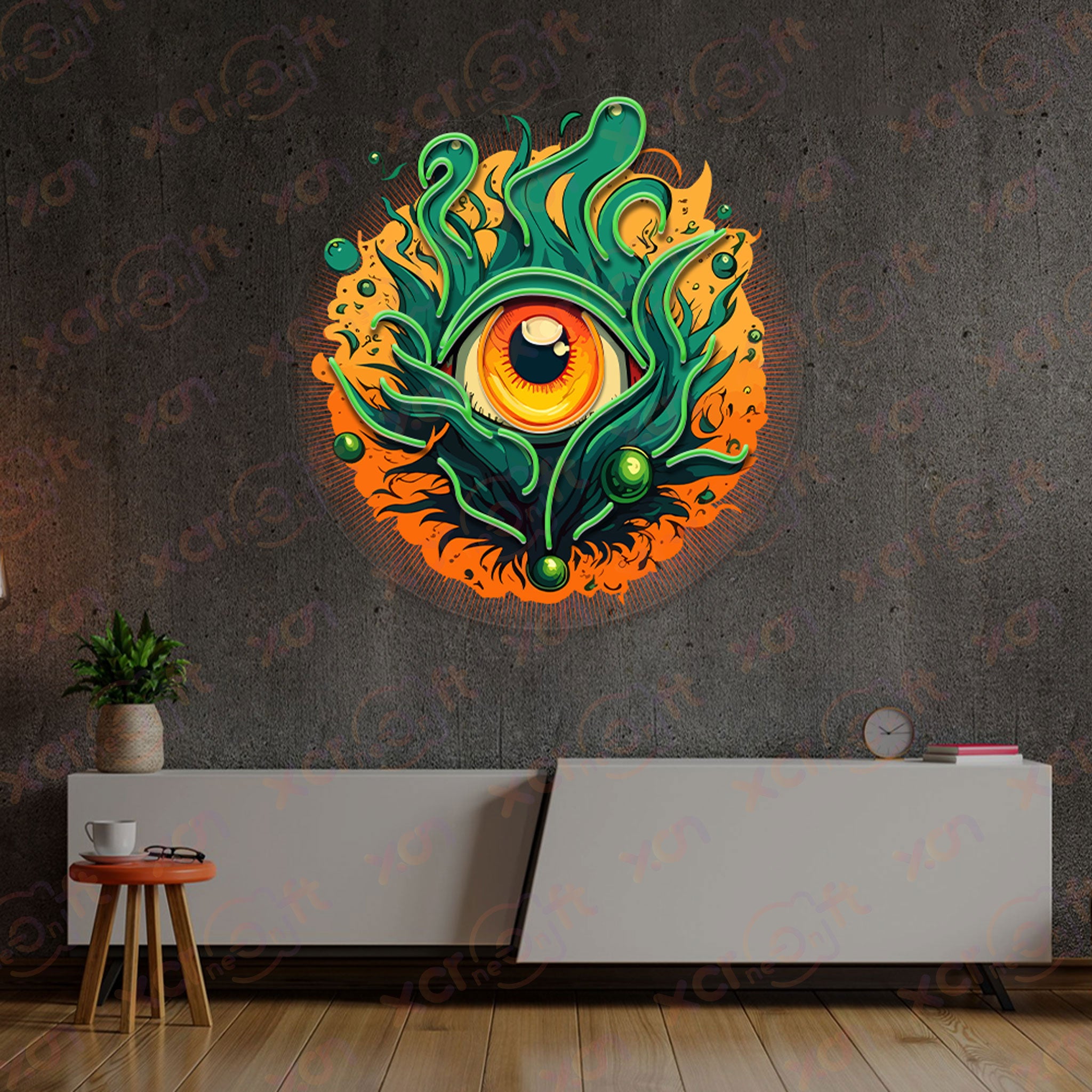 Halloween Fiery Eye UV Printed Neon Signs Decorations