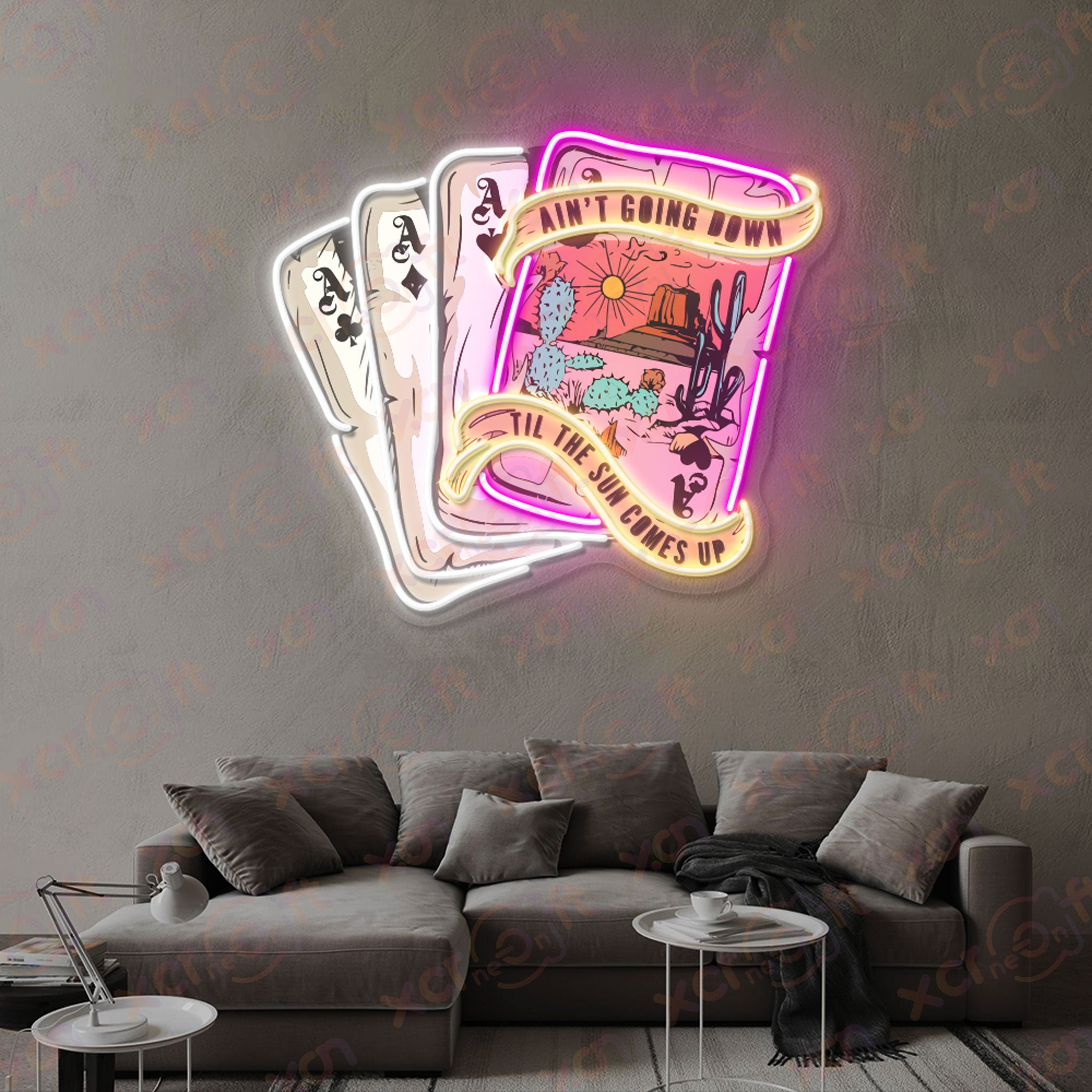 Western Vibe Playing Cards Printed LED Neon Sign