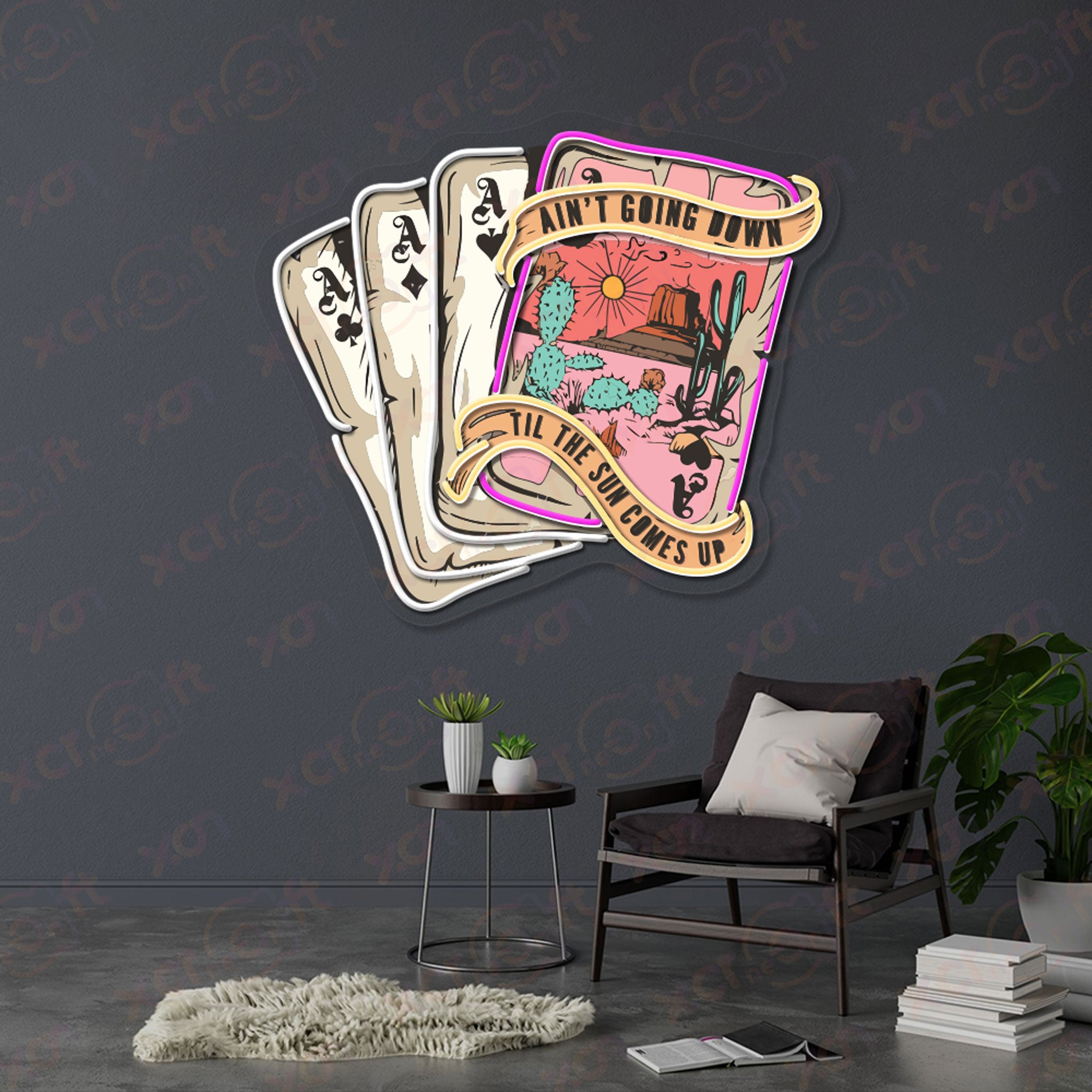 Western Vibe Playing Cards Printed LED Neon Sign