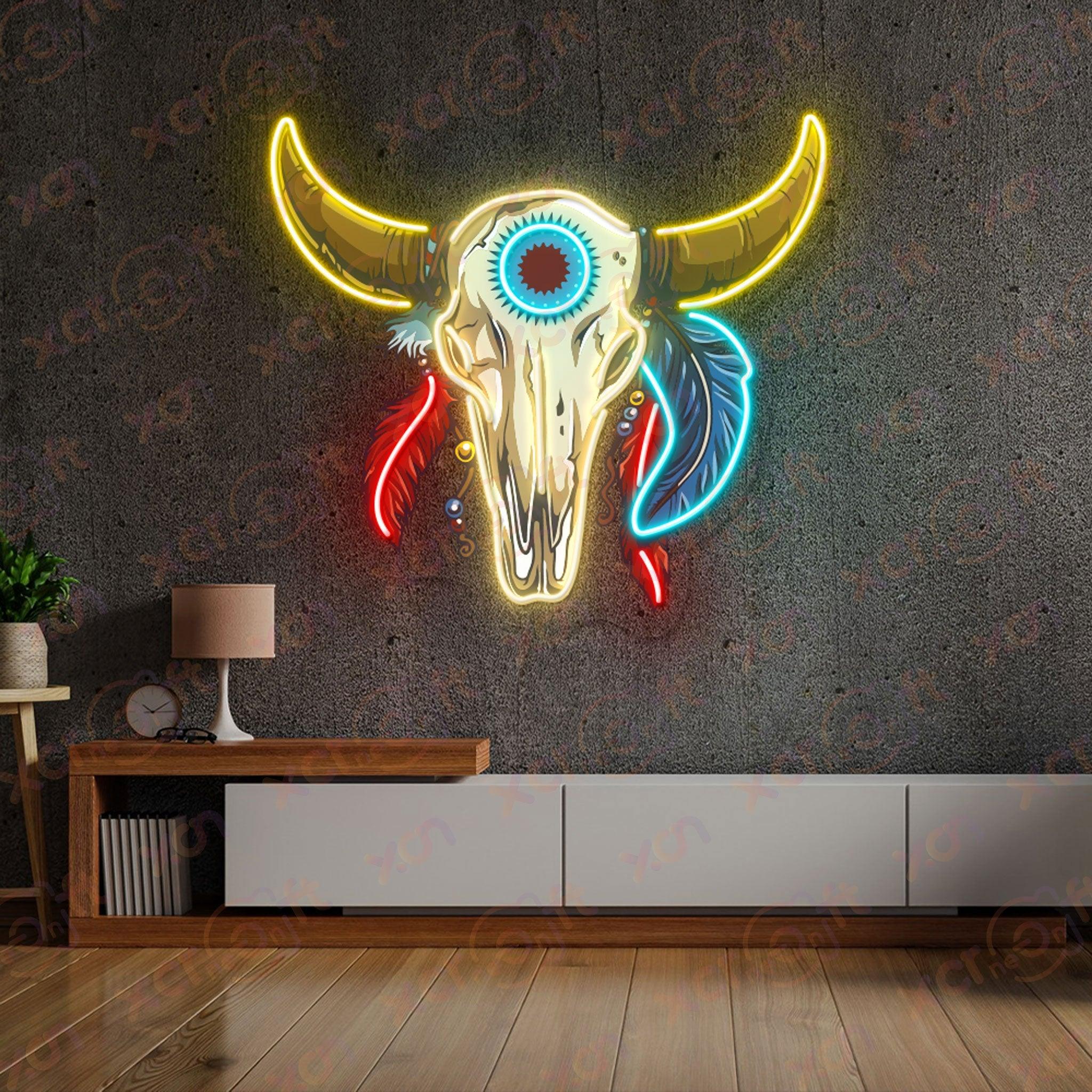 Cow Skull Printed LED Neon Sign Home Decoration