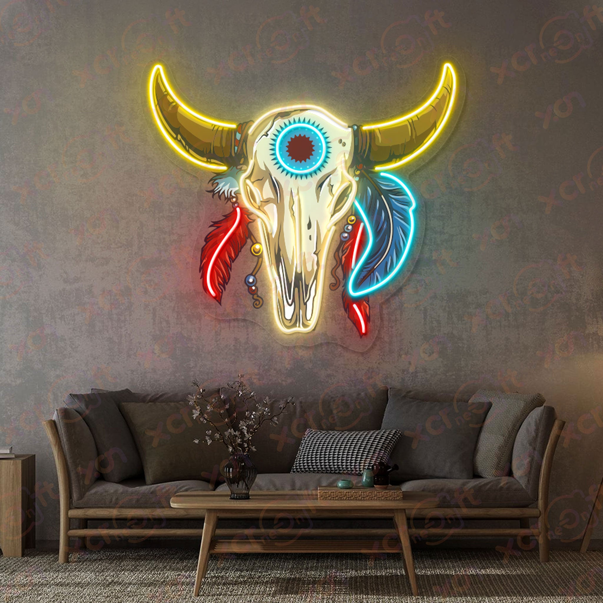 Cow Skull Printed LED Neon Sign Home Decoration