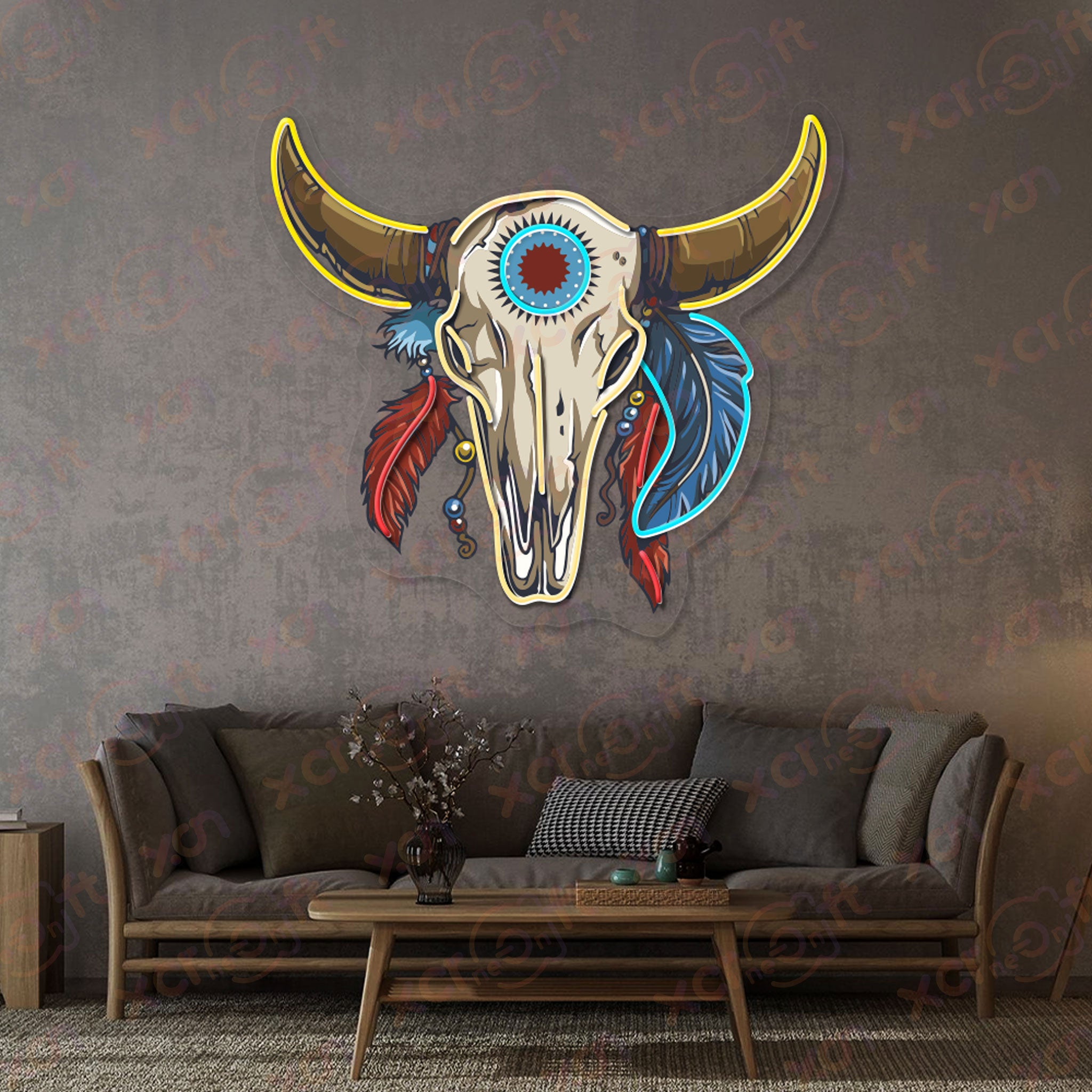 Cow Skull Printed LED Neon Sign Home Decoration