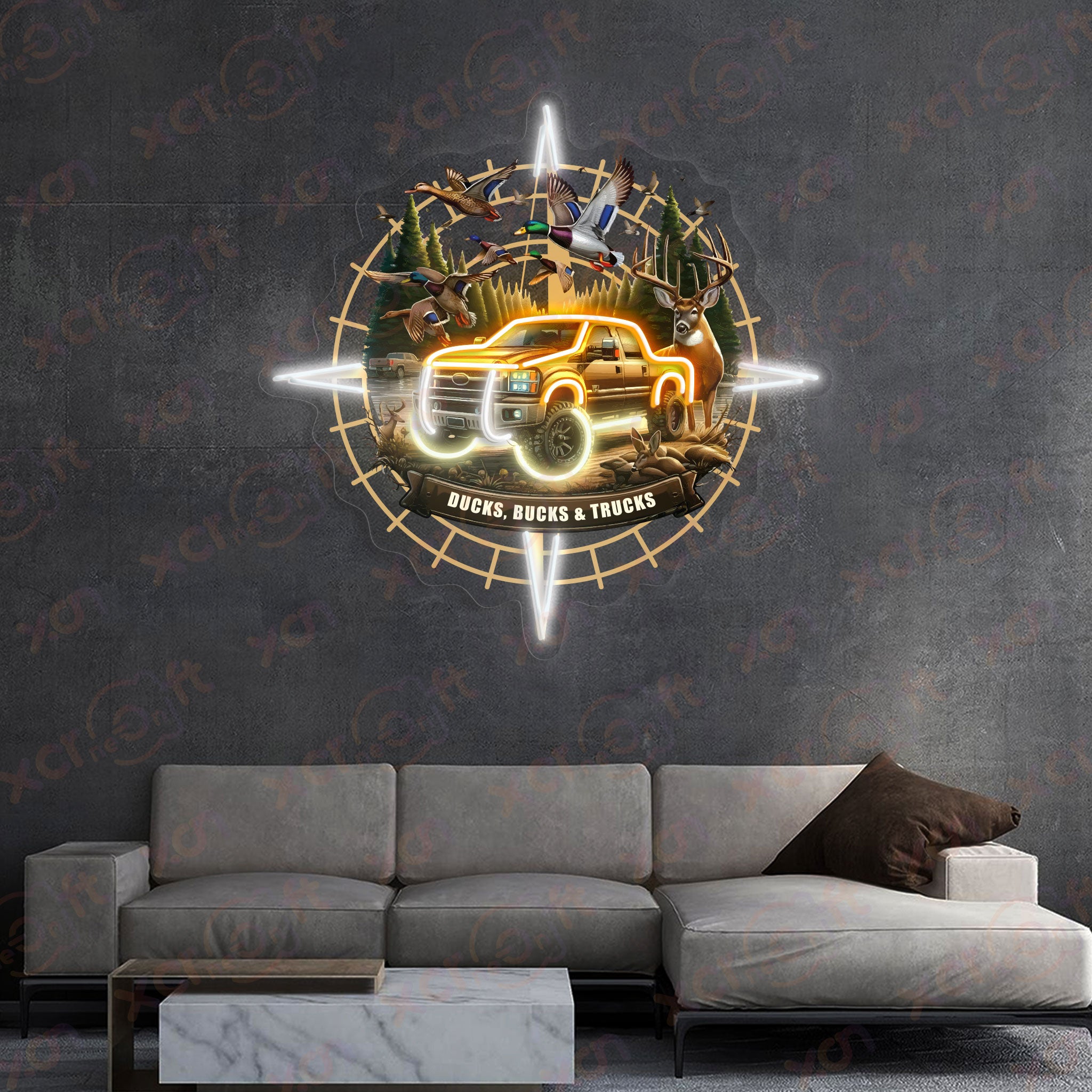 Hunting Compass UV Printed Neon Sign Wall Art