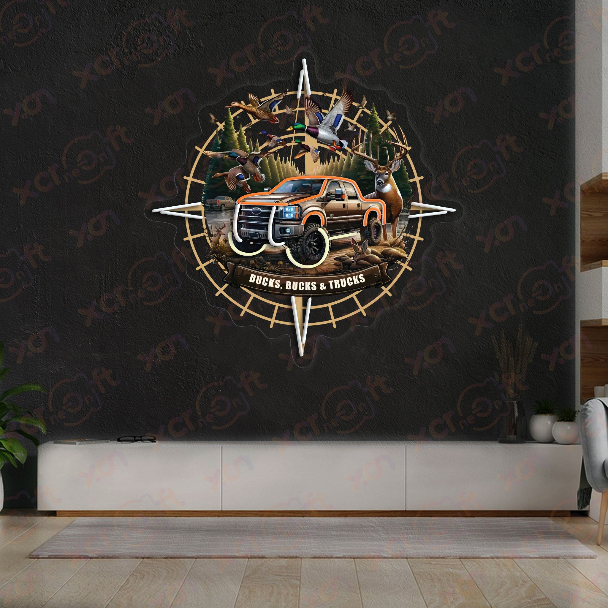 Hunting Compass UV Printed Neon Sign Wall Art