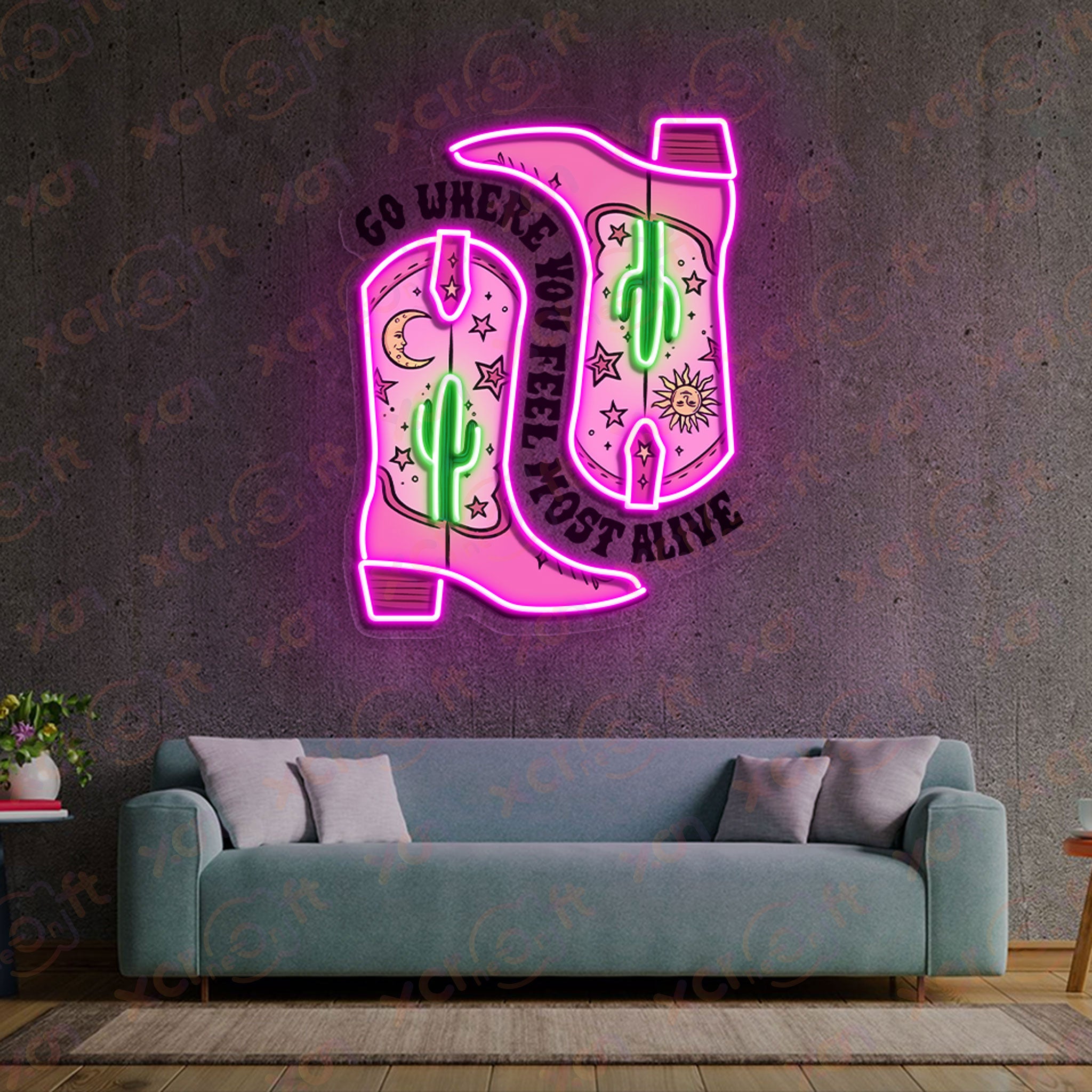 Cowboy Boot With Quote UV Printed Neon Signs