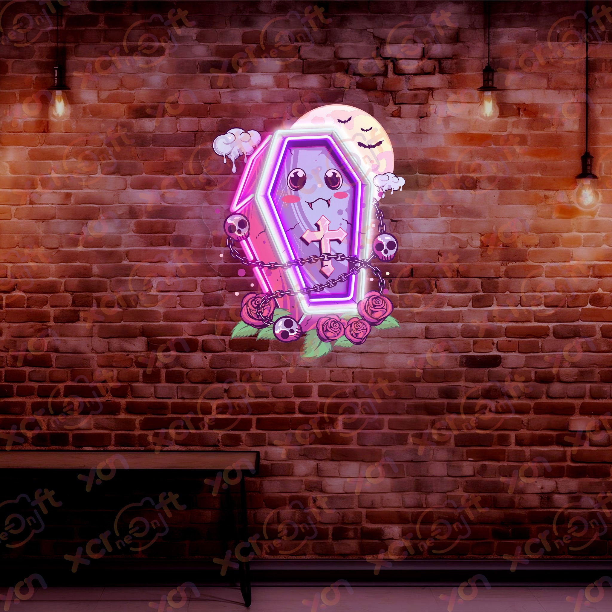 Gothic Kawai Coffin Decoration UV Printed Neon Signs