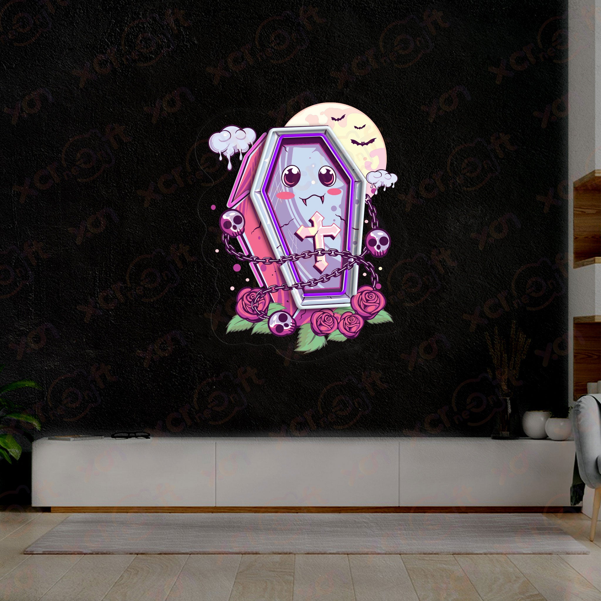 Gothic Kawai Coffin Decoration UV Printed Neon Signs