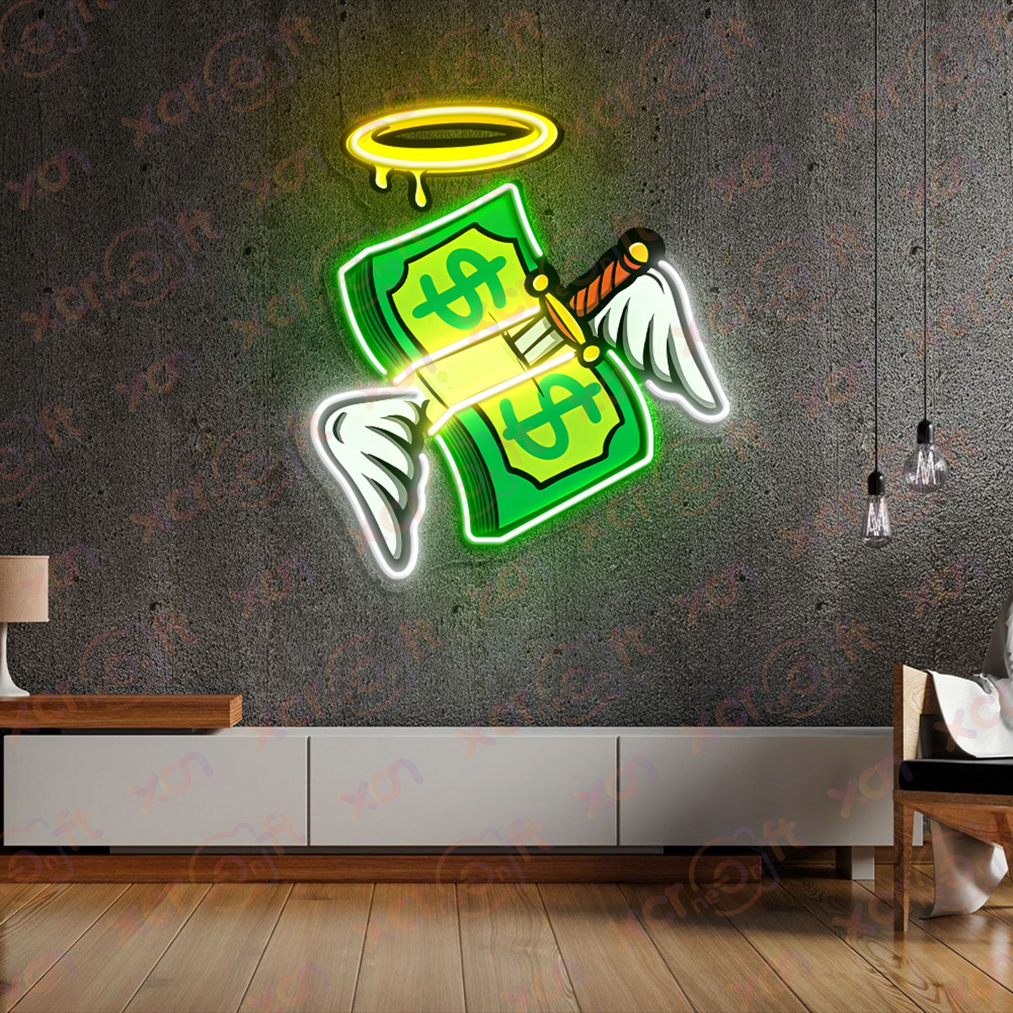 Floating Money UV Printed Neon Sign Artwork Decor