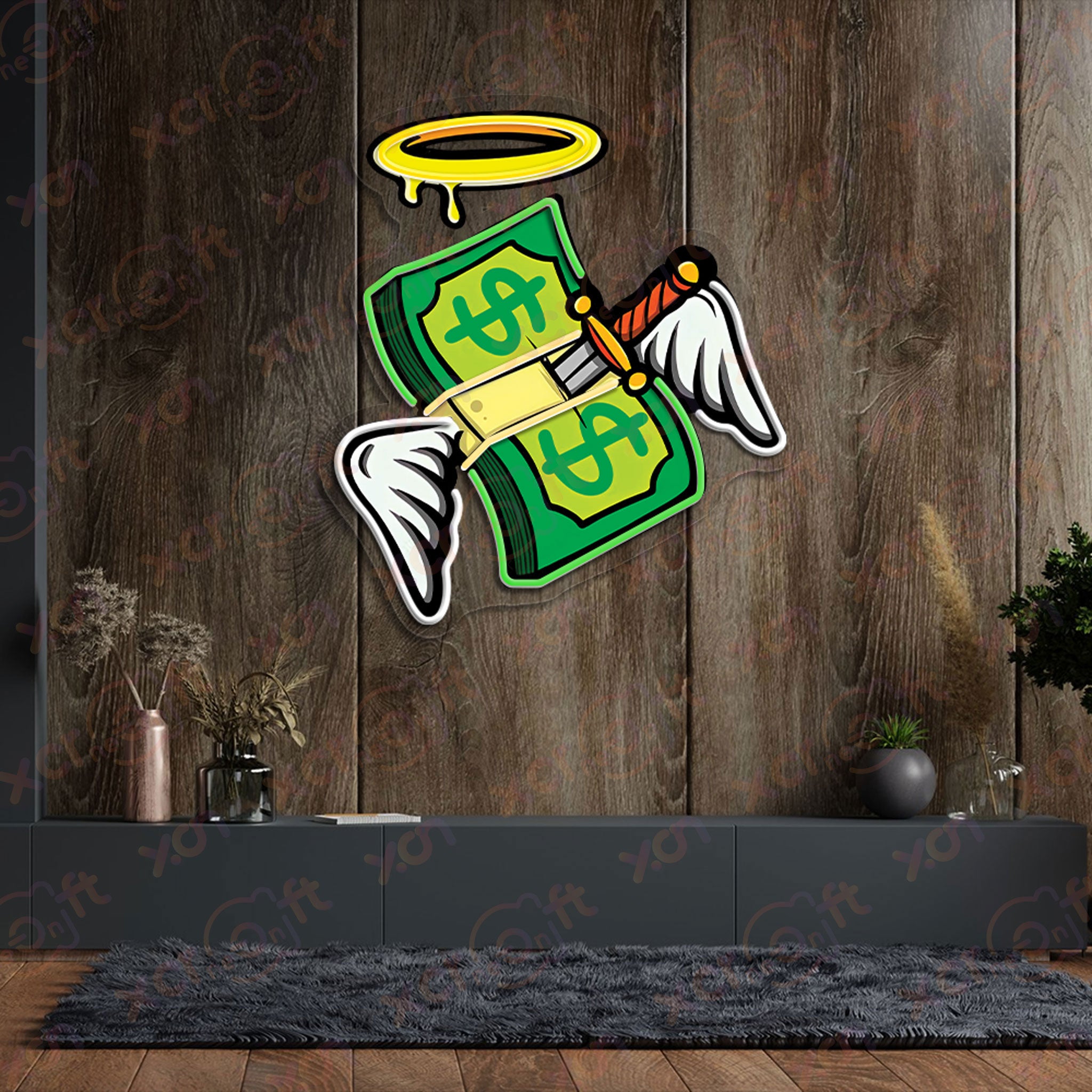 Floating Money UV Printed Neon Sign Artwork Decor