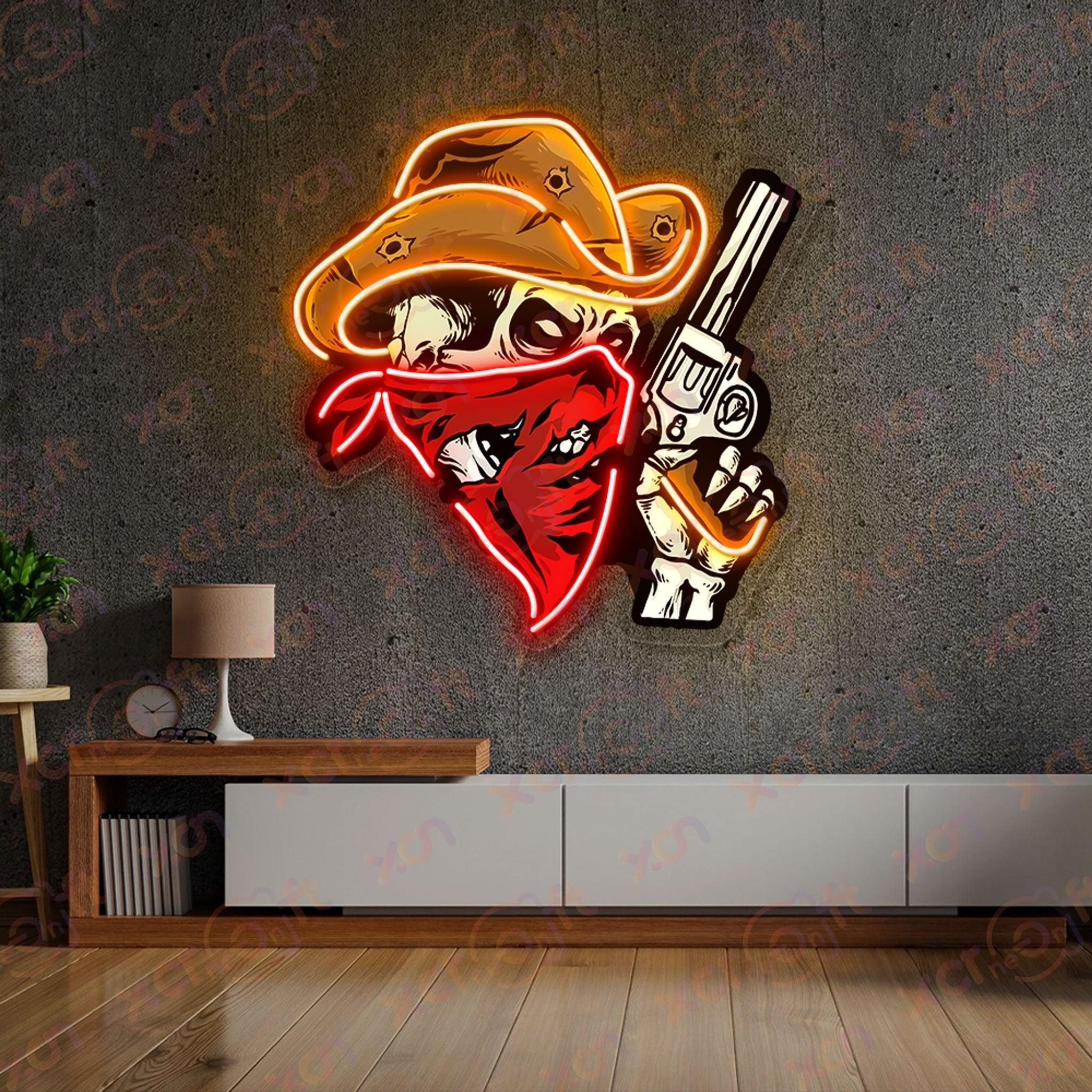 Cowboy Skull Gun Neon Light For Holloween Decor