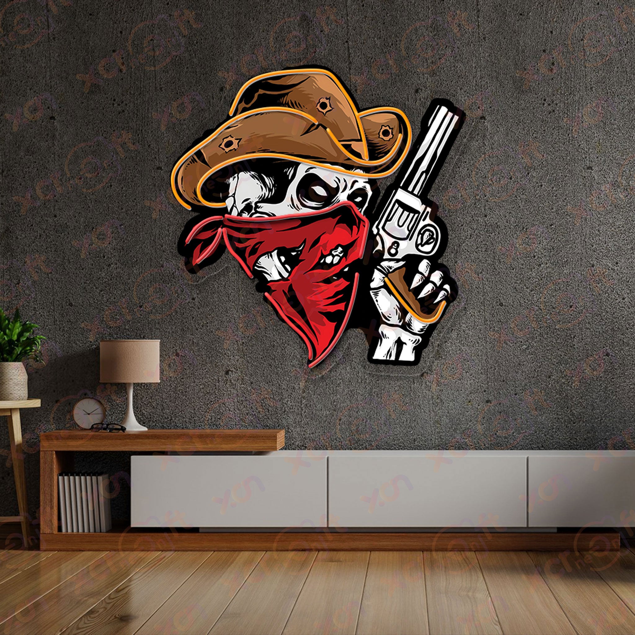 Cowboy Skull Gun Neon Light For Holloween Decor