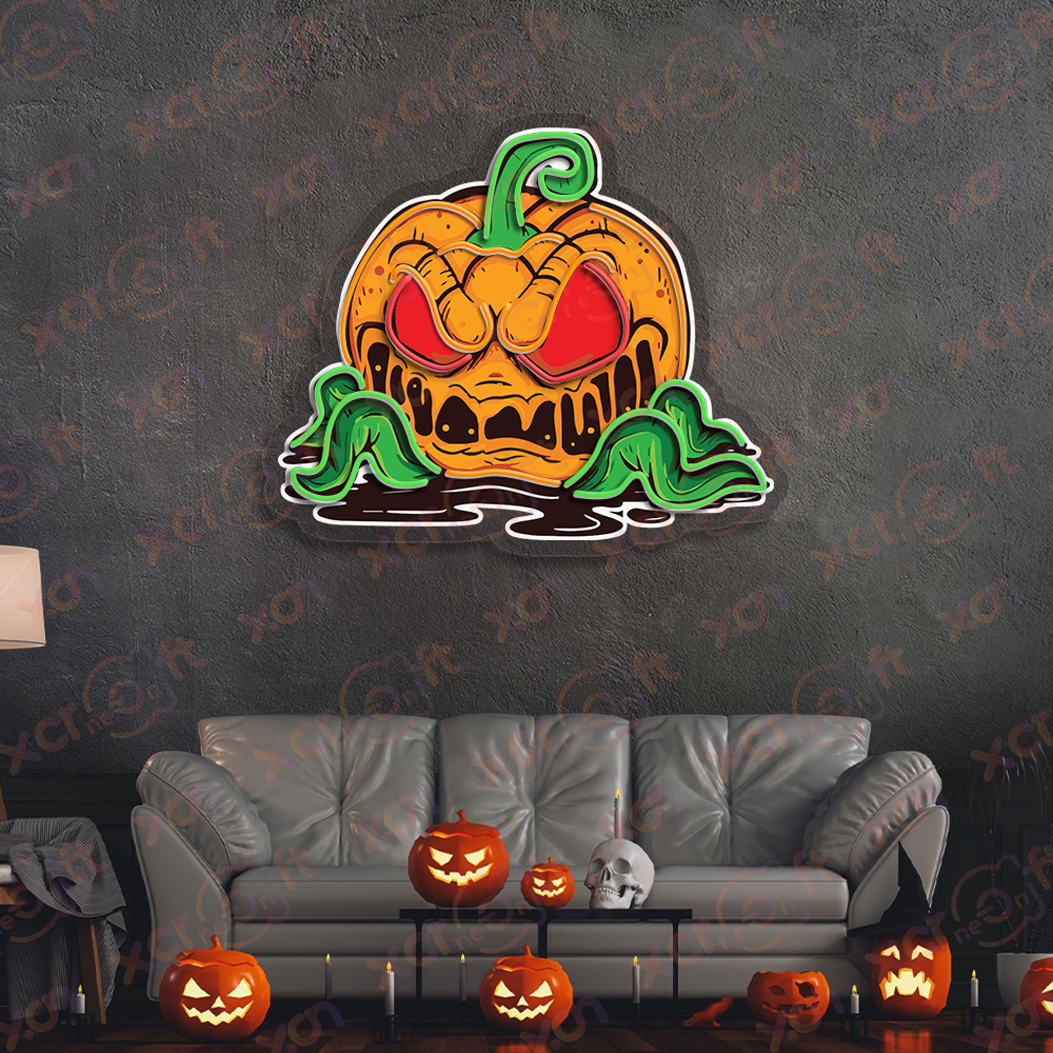 Pumpkin Monster UV Printed LED Neon Sign