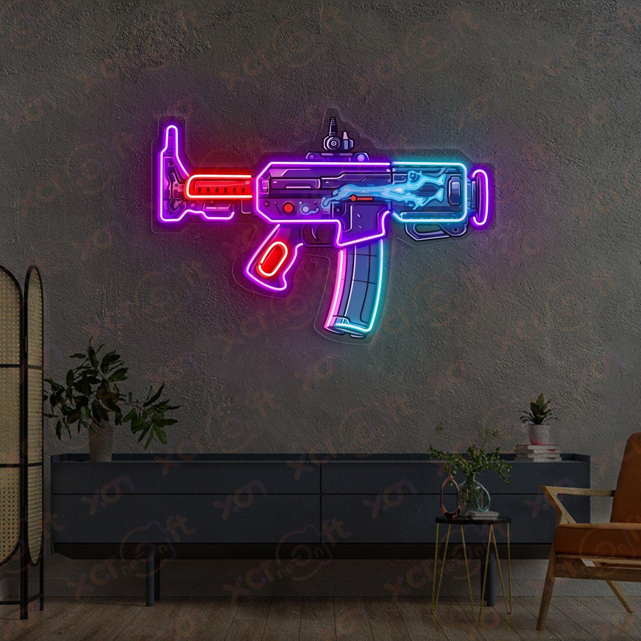 Machine Gun Neon Wall Art