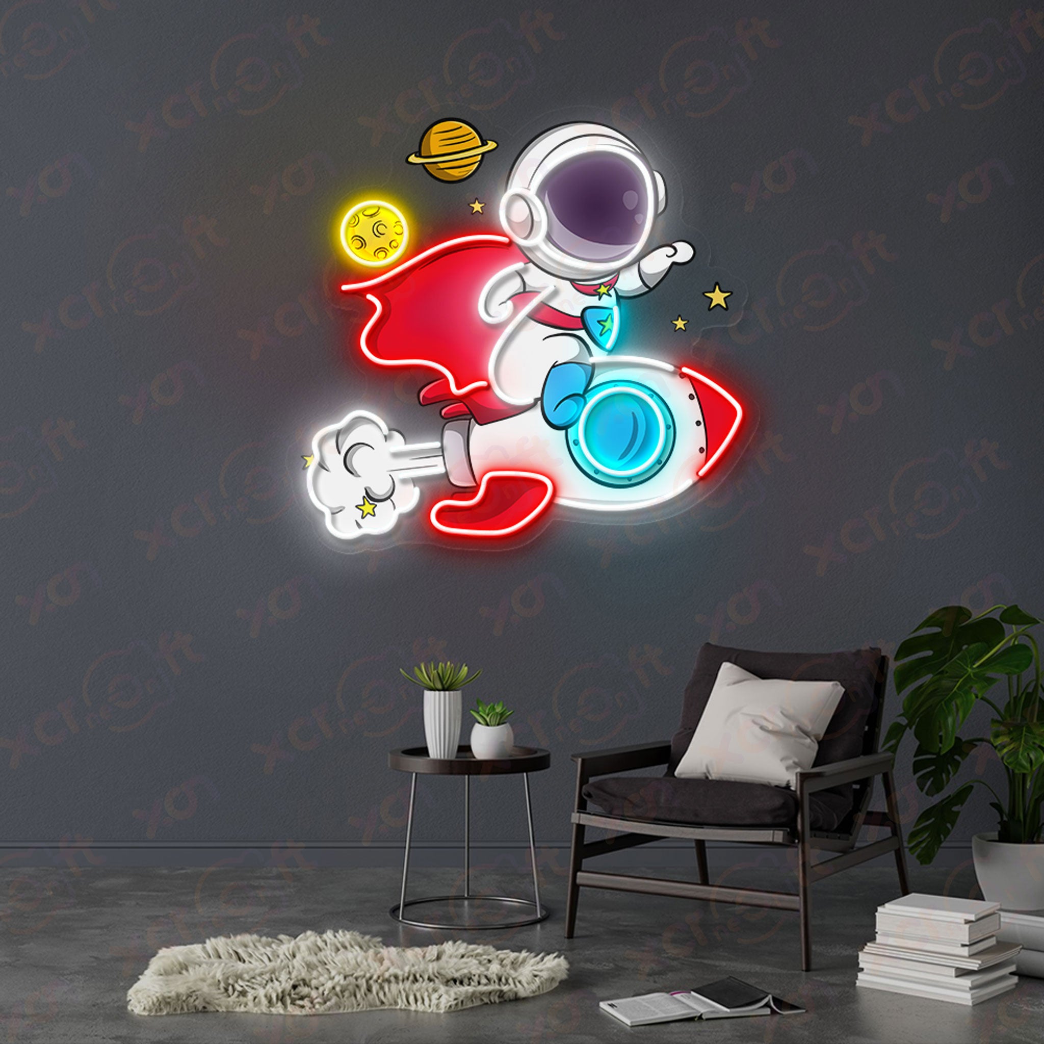Astronaut Heroic Figures Neon Wall Art