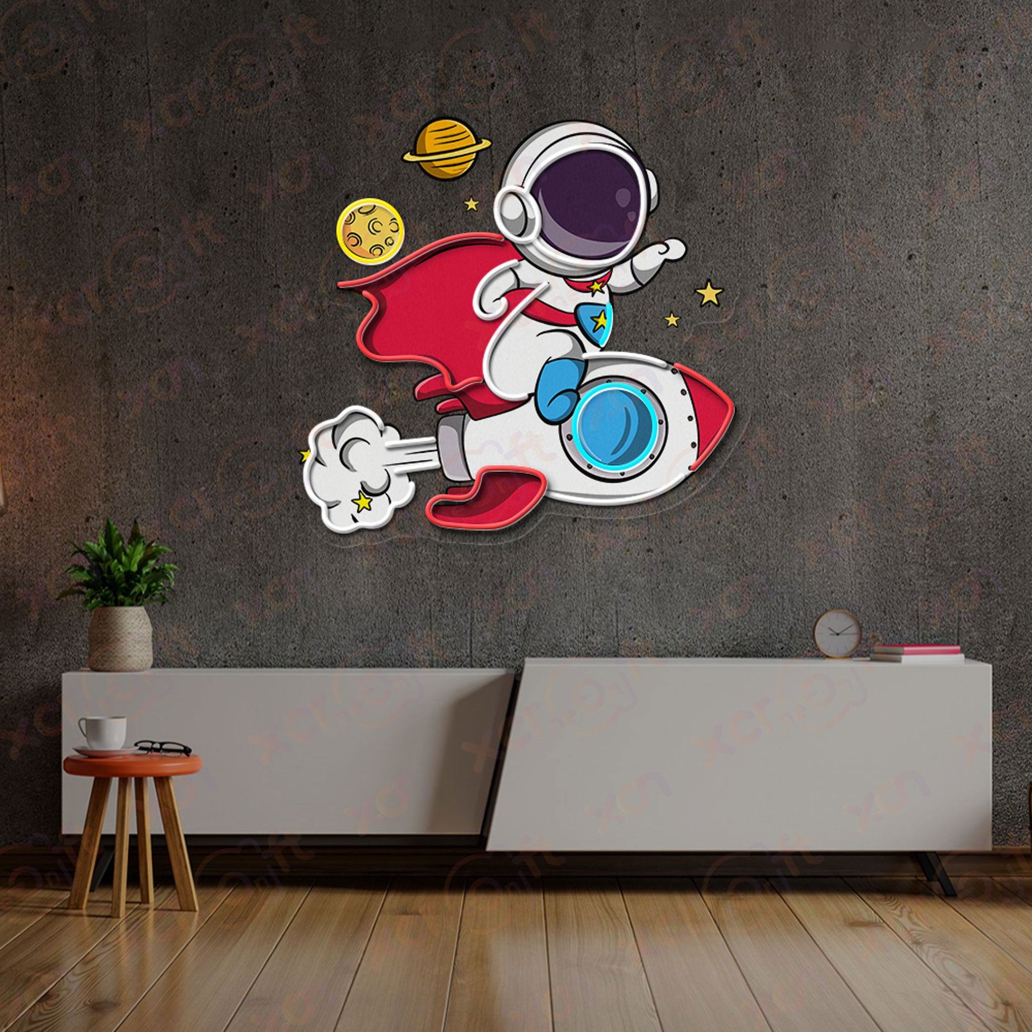 Astronaut Heroic Figures Neon Wall Art
