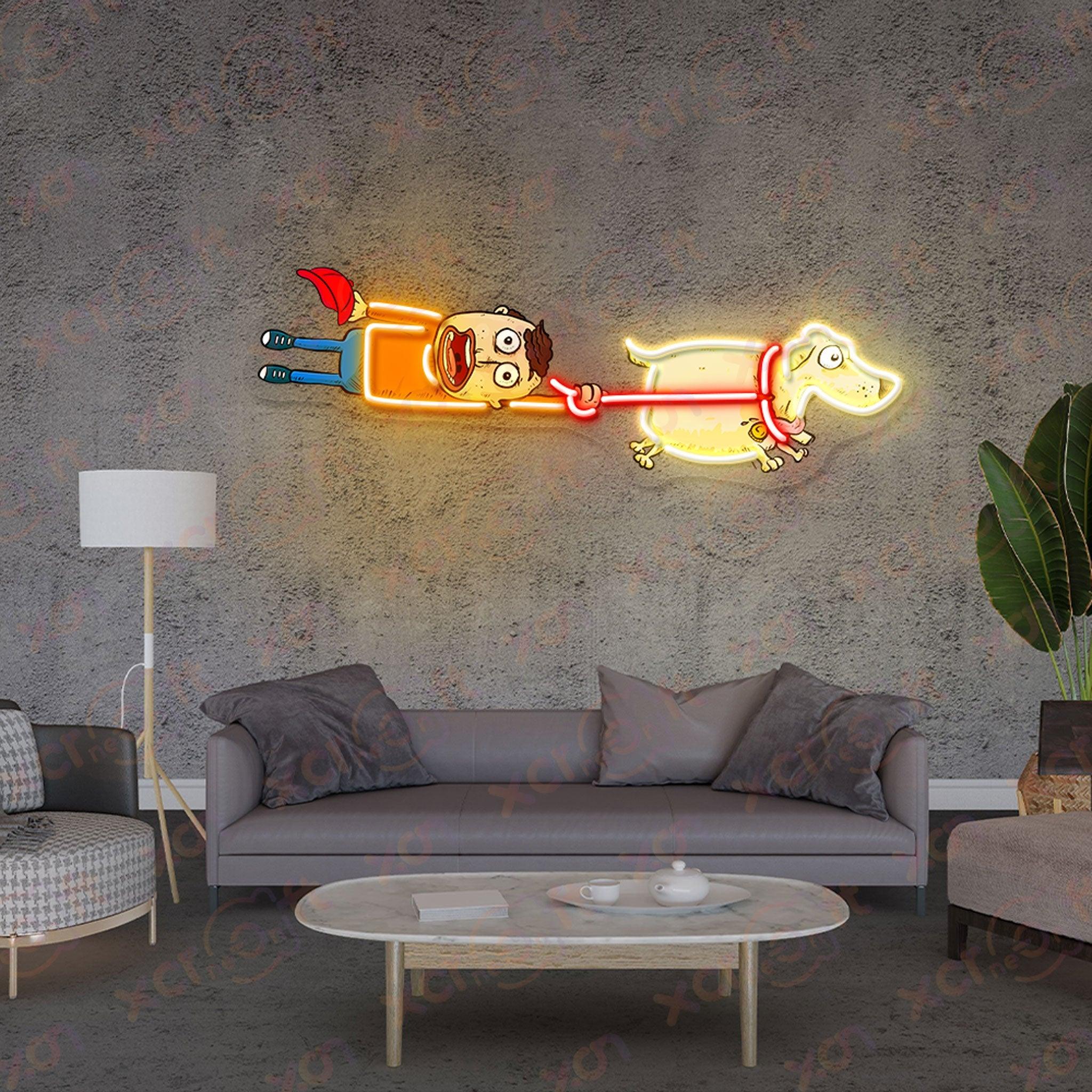 Man With His Pets LED Neon Sign
