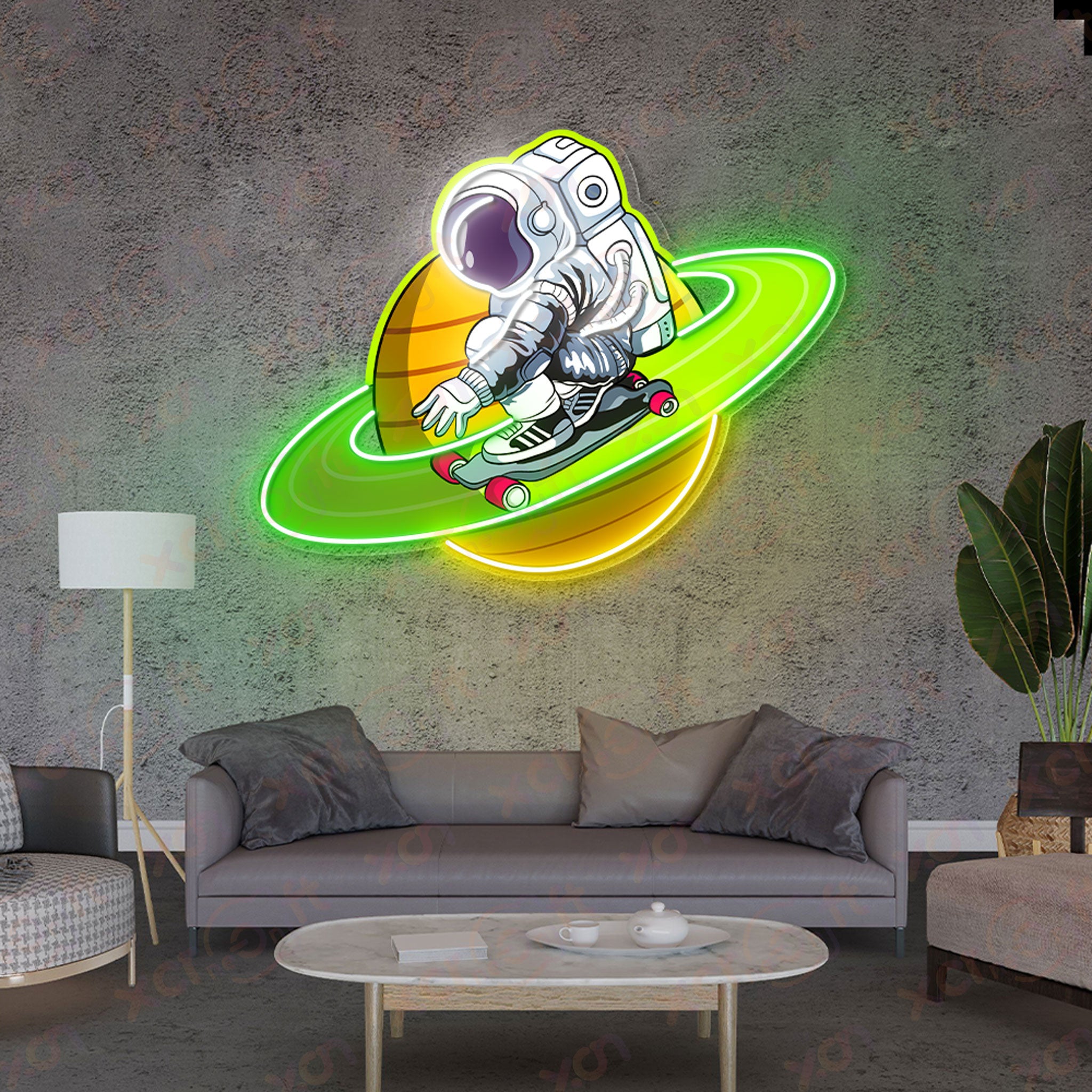 Green Astronaut Skateboarding Decoration UV Printed Neon Signs