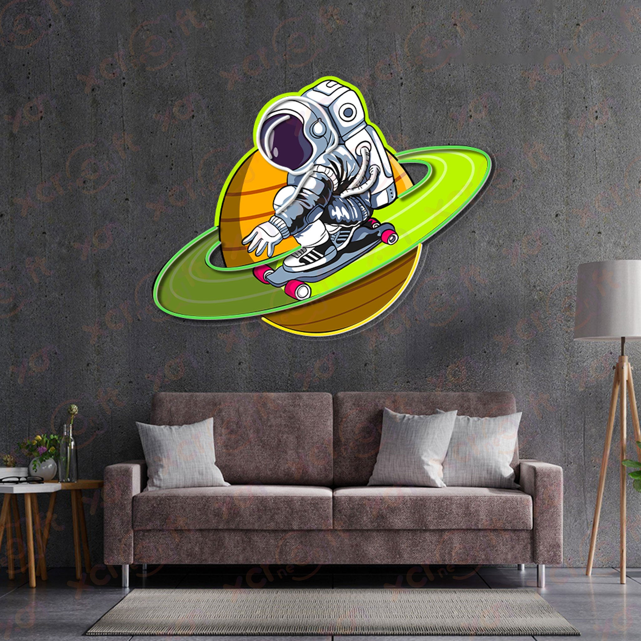 Green Astronaut Skateboarding Decoration UV Printed Neon Signs