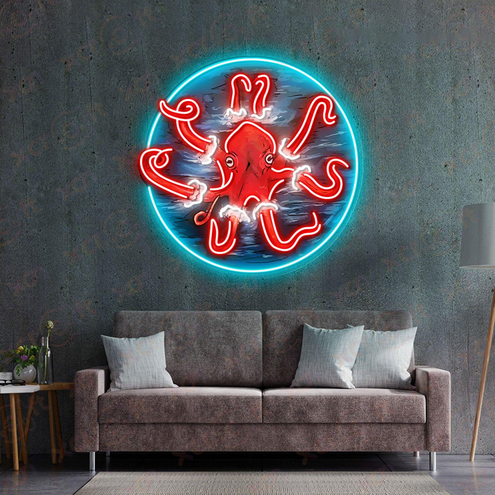 Red Squid UV Printed Neon Sign