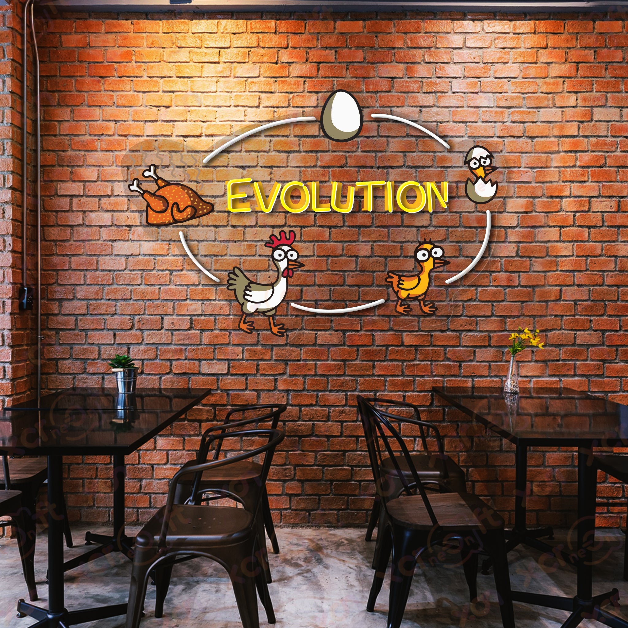 Circle Life Of Chicken UV Printed Neon Sign