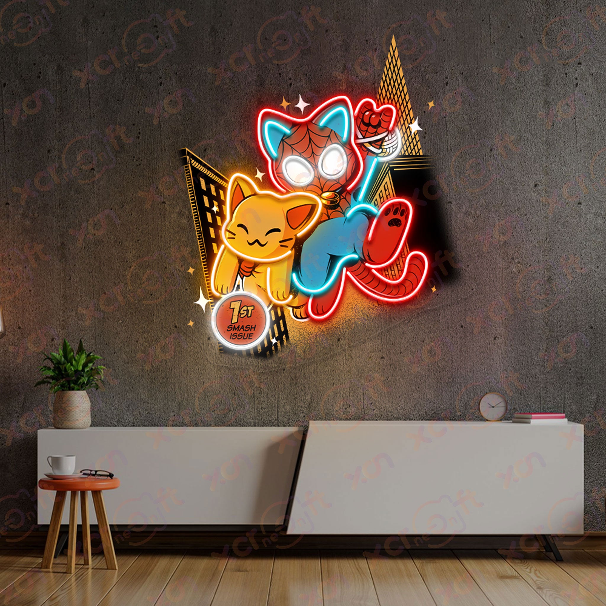 Cute Spider Cat Cartoon Comic Color Neon