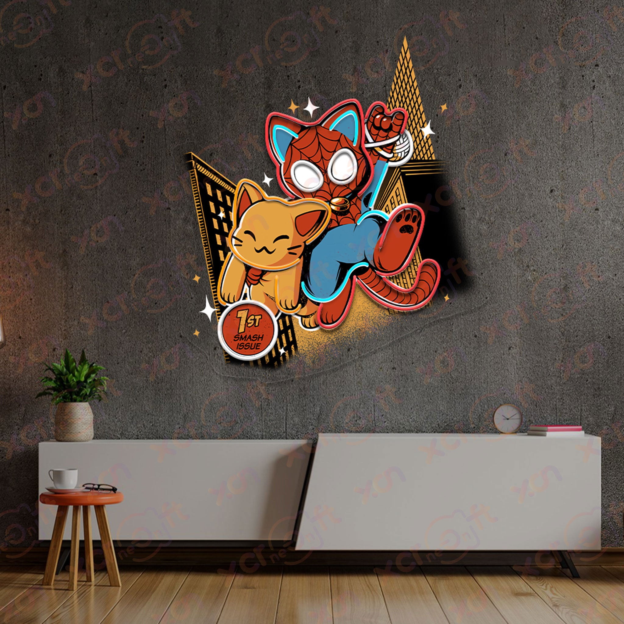 Cute Spider Cat Cartoon Comic Color Neon