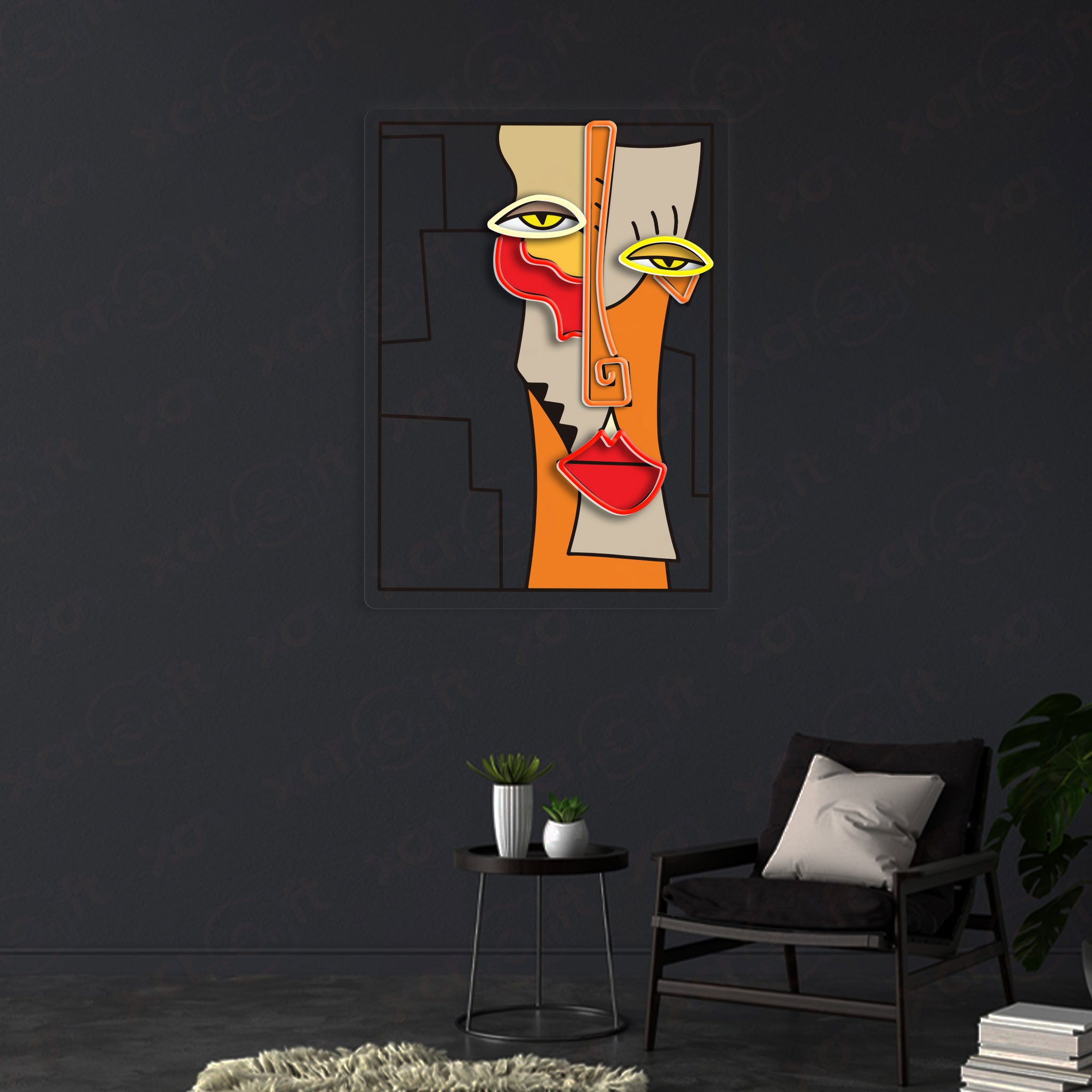 Cubist Abstract Face LED Neon Sign