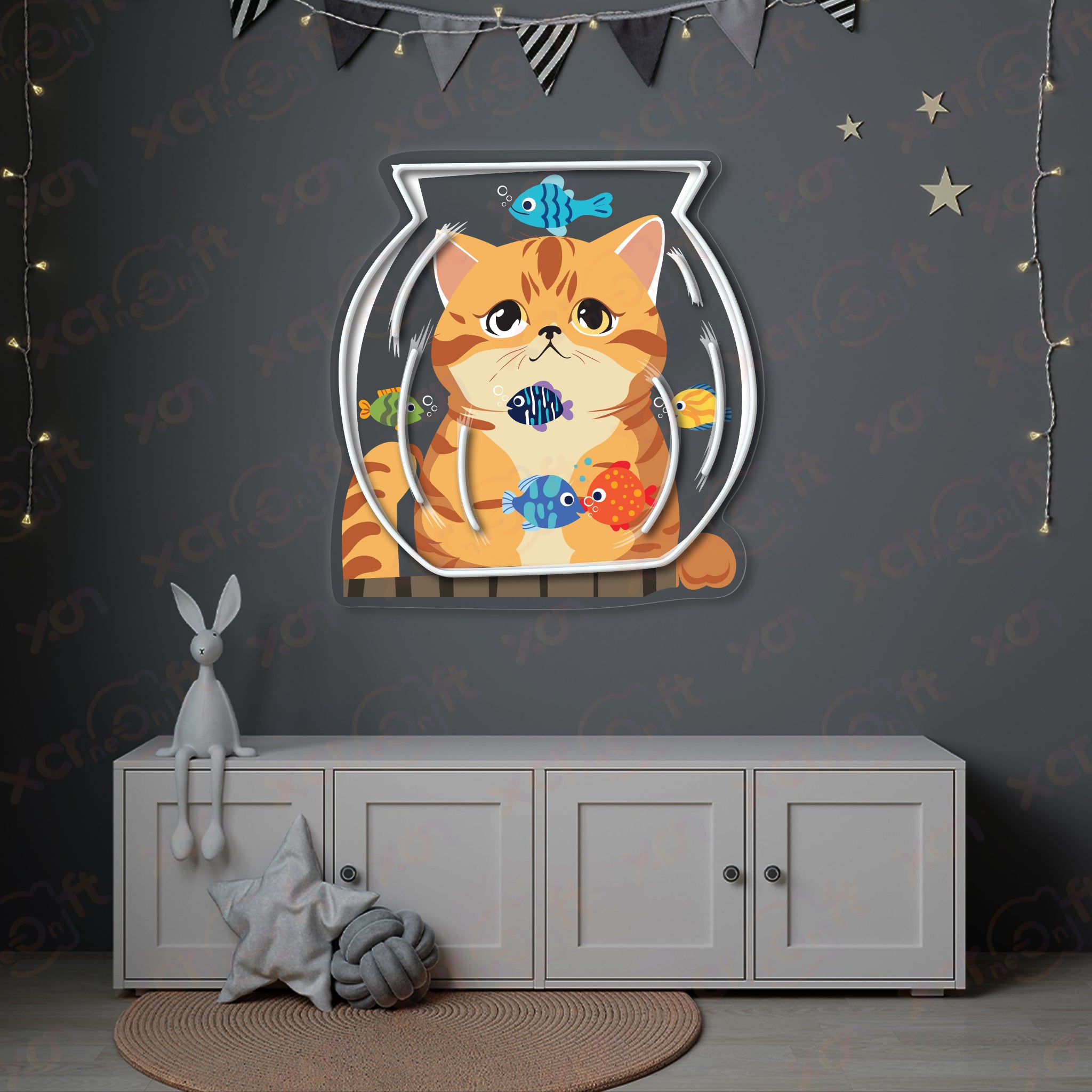 Cat See Fish UV Neon Signs