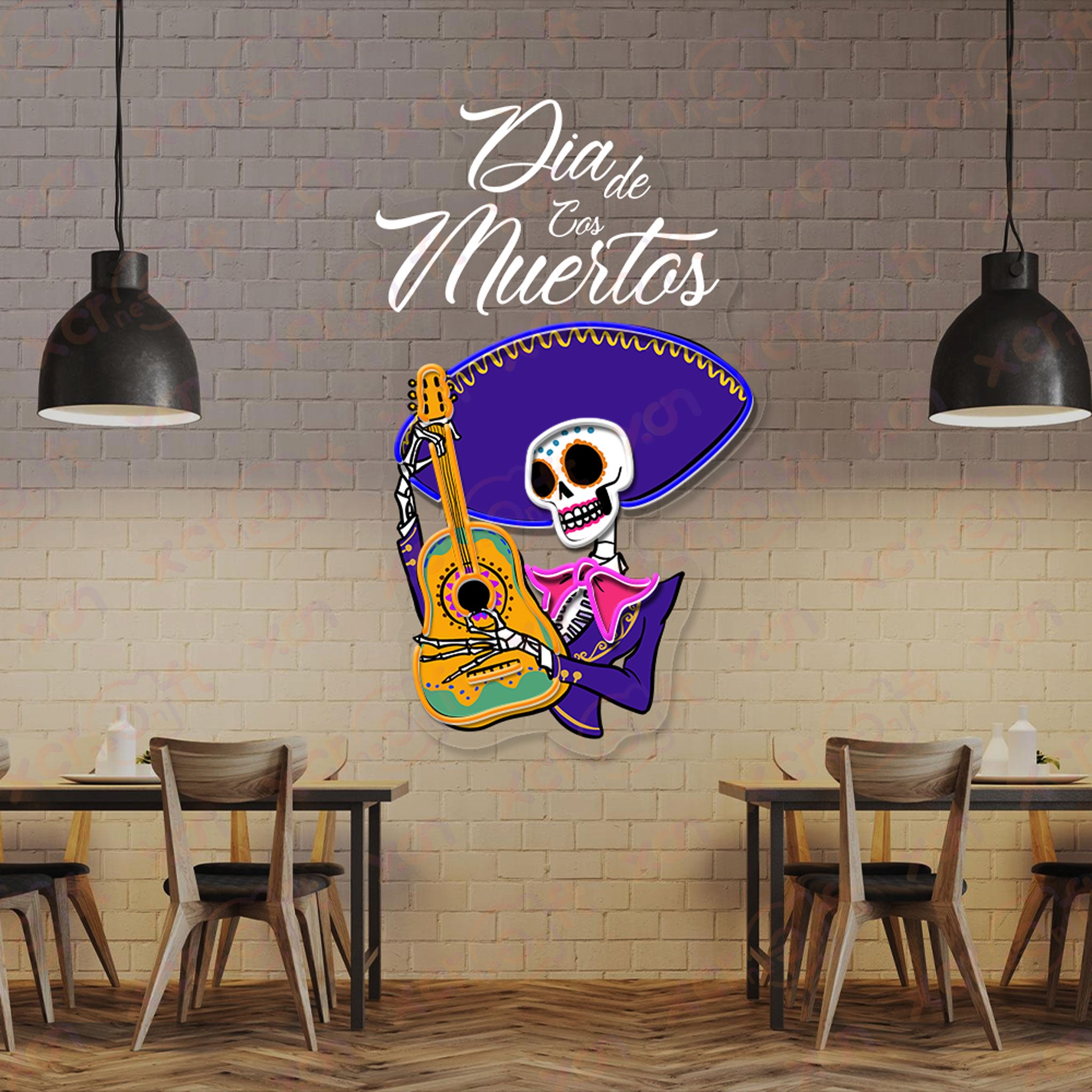 Dia De Los Muertos Skulls UV Printed Neon Sign