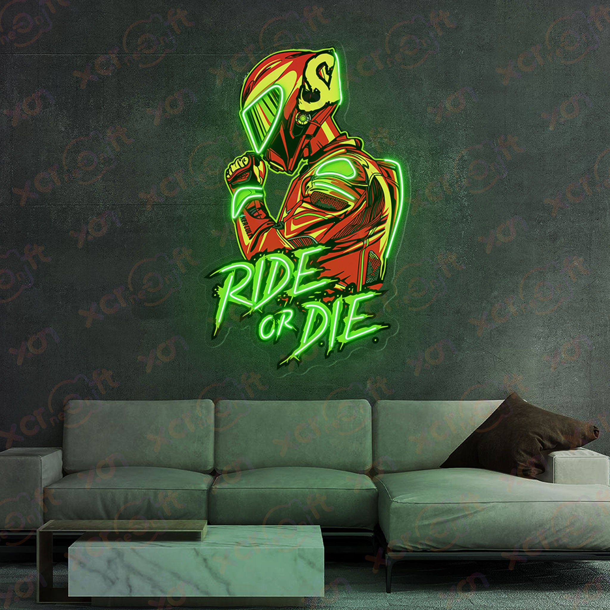 Biker Helmet UV Printed LED Neon Sign Wall Decorations