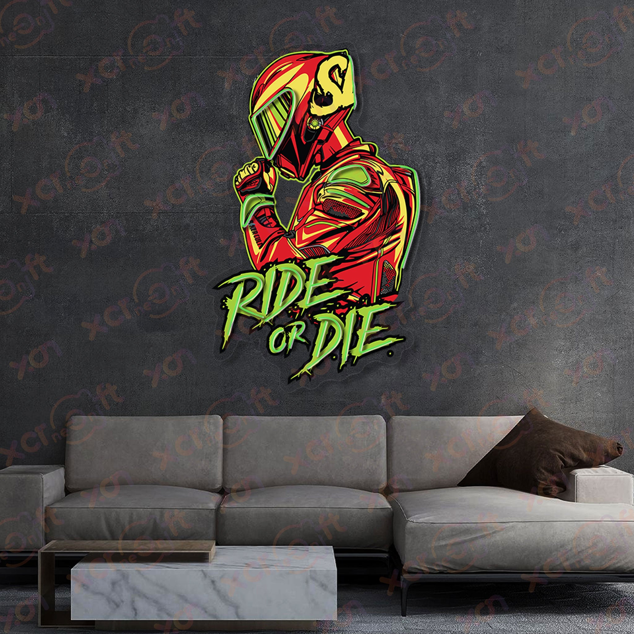 Biker Helmet UV Printed LED Neon Sign Wall Decorations
