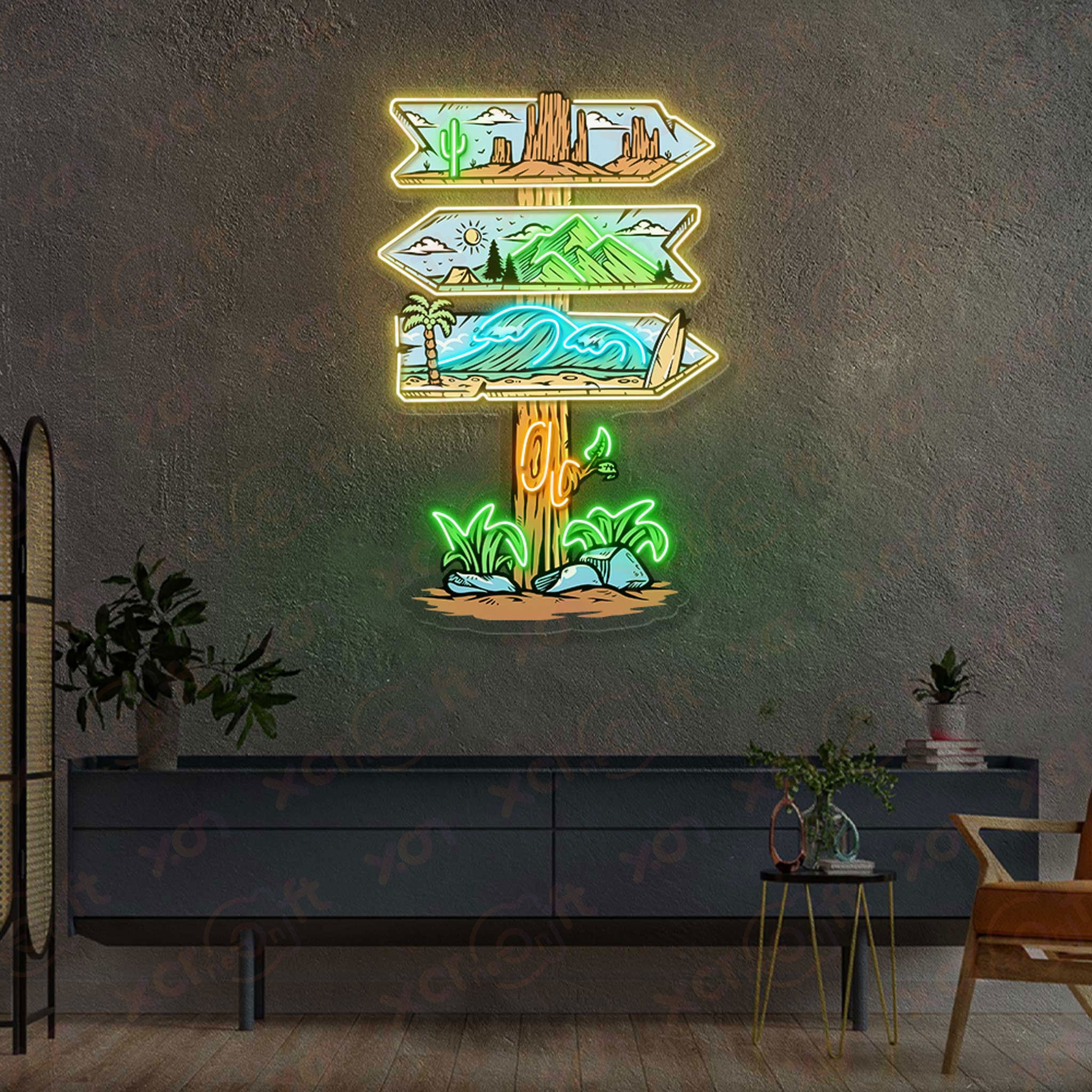 Signpost Adventure Direction UV Neon Wall Art