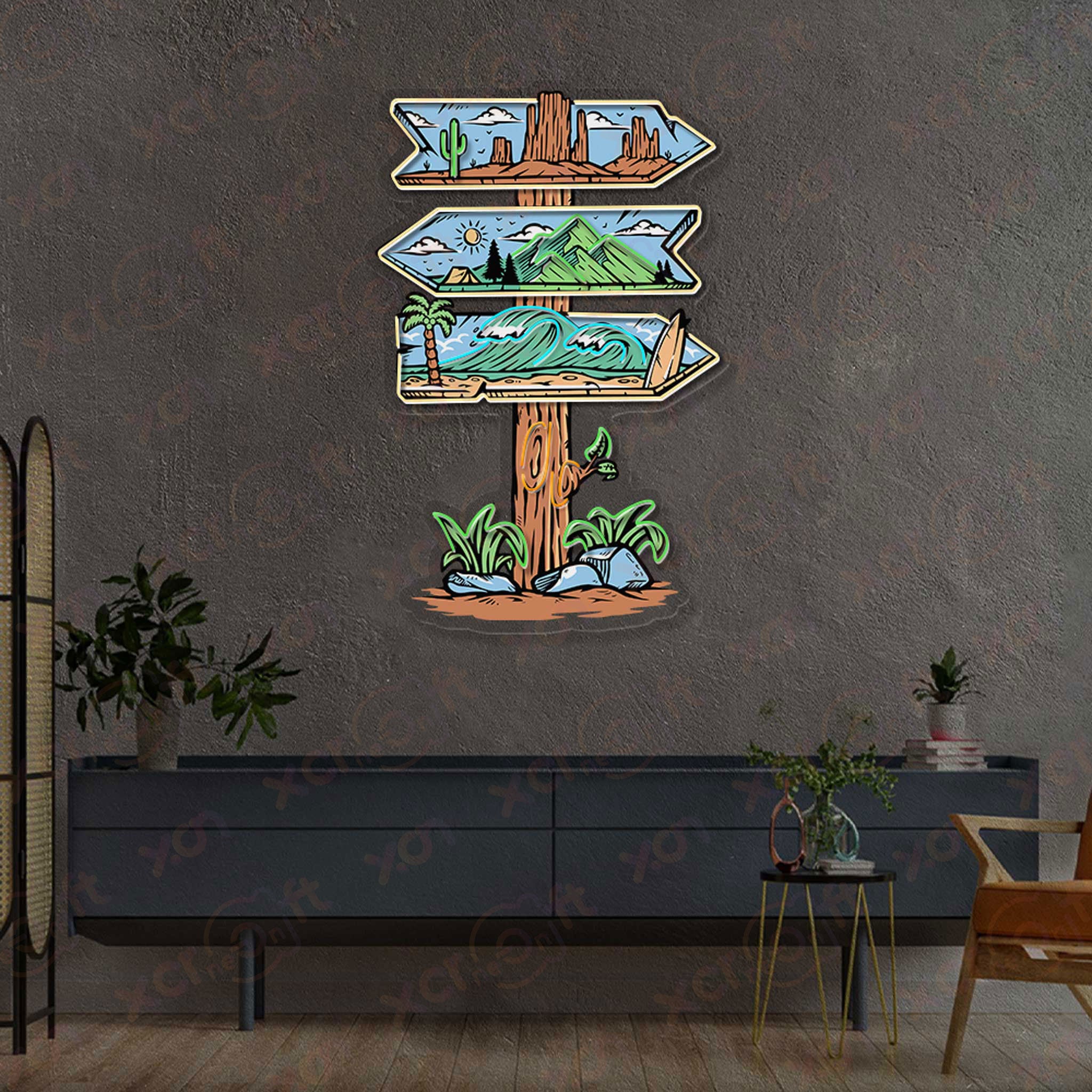 Signpost Adventure Direction UV Neon Wall Art